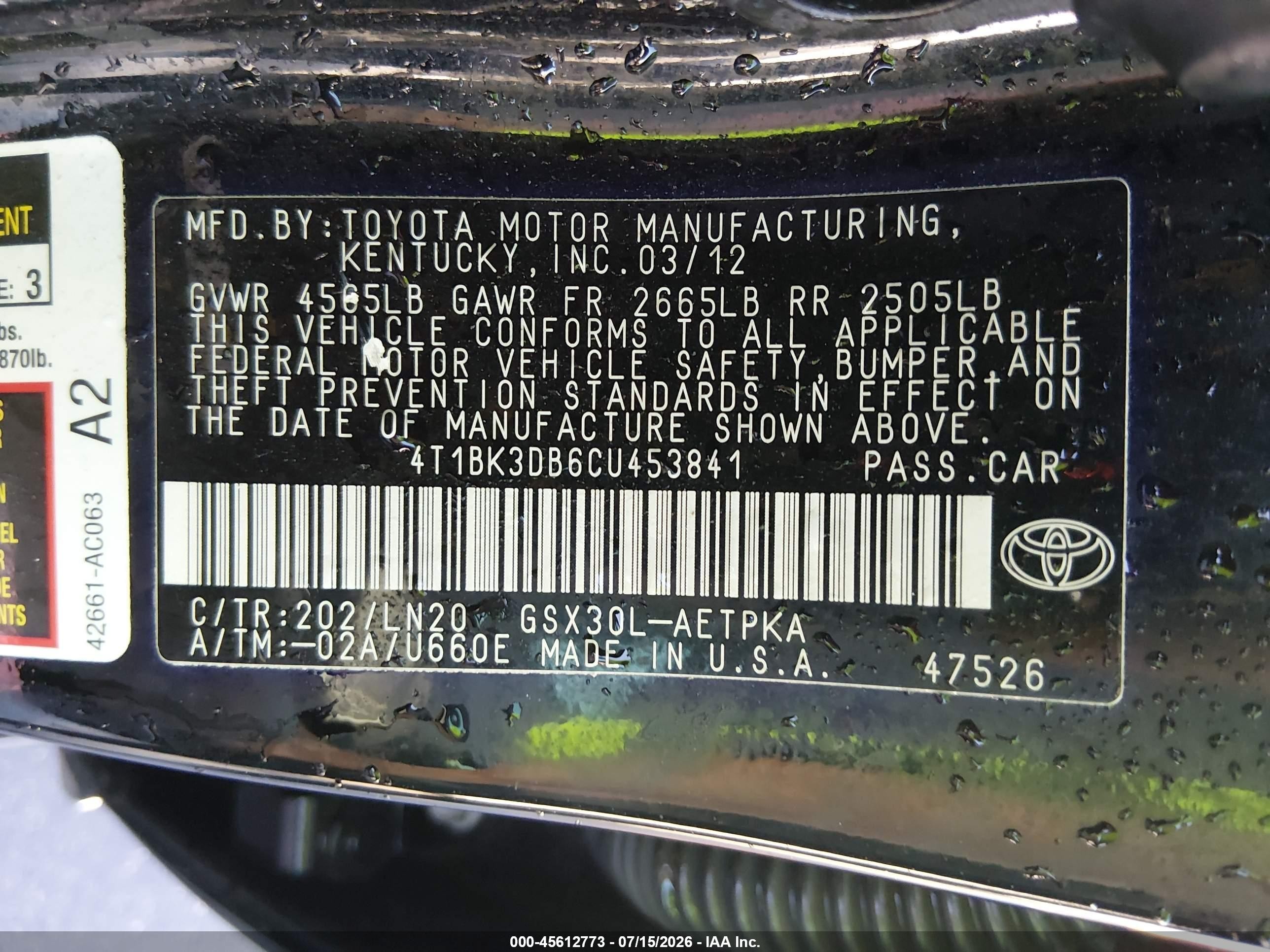 2012 Toyota Avalon Limited Black vin: 4T1BK3DB6CU453841
