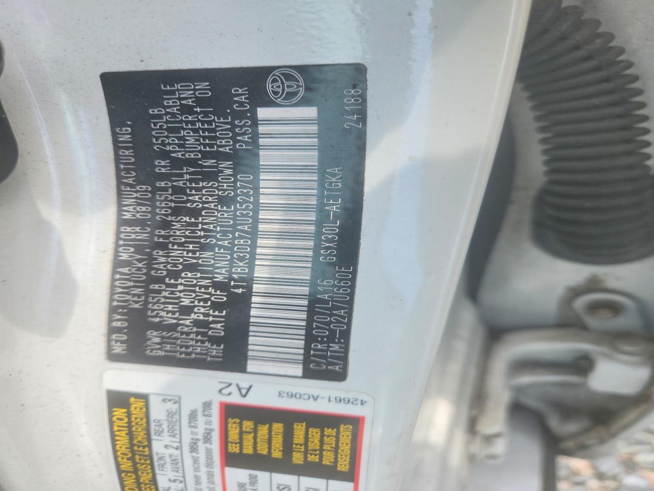 2010 Toyota Avalon Xls White vin: 4T1BK3DB7AU352370
