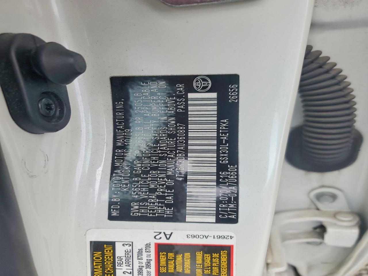 2010 Toyota Avalon Limited White vin: 4T1BK3DB7AU360887