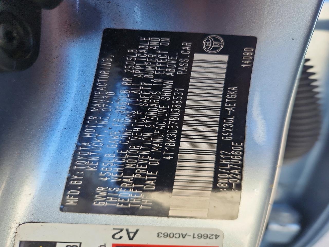 2011 Toyota Avalon Base Blue vin: 4T1BK3DB7BU388531