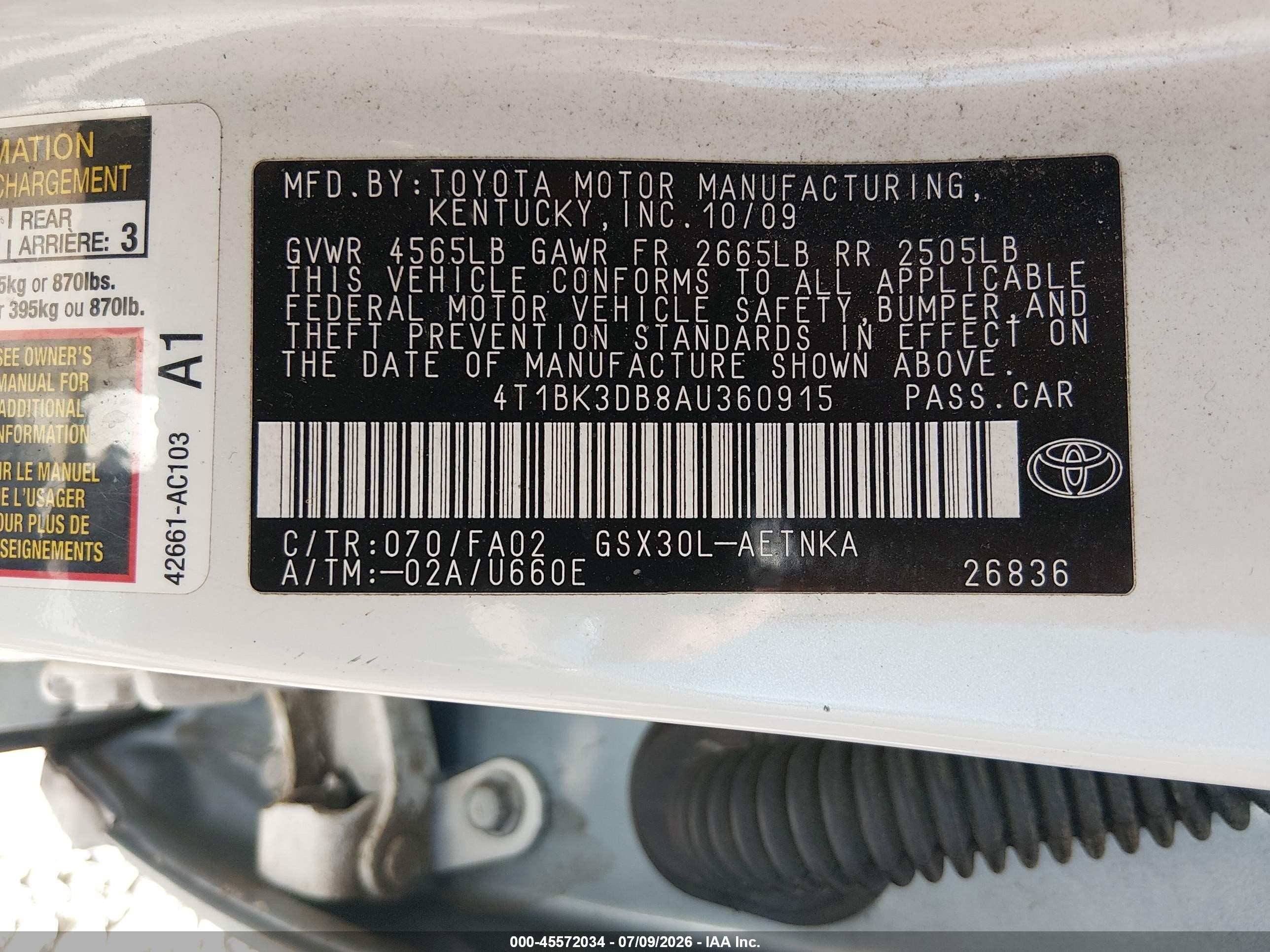 2010 Toyota Avalon Xl White vin: 4T1BK3DB8AU360915