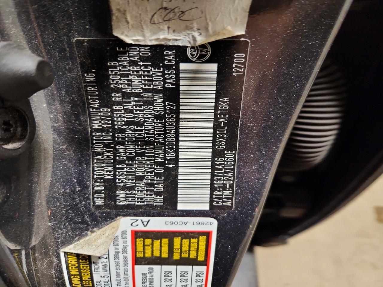 2010 Toyota Avalon Xls Charcoal vin: 4T1BK3DB8AU365127