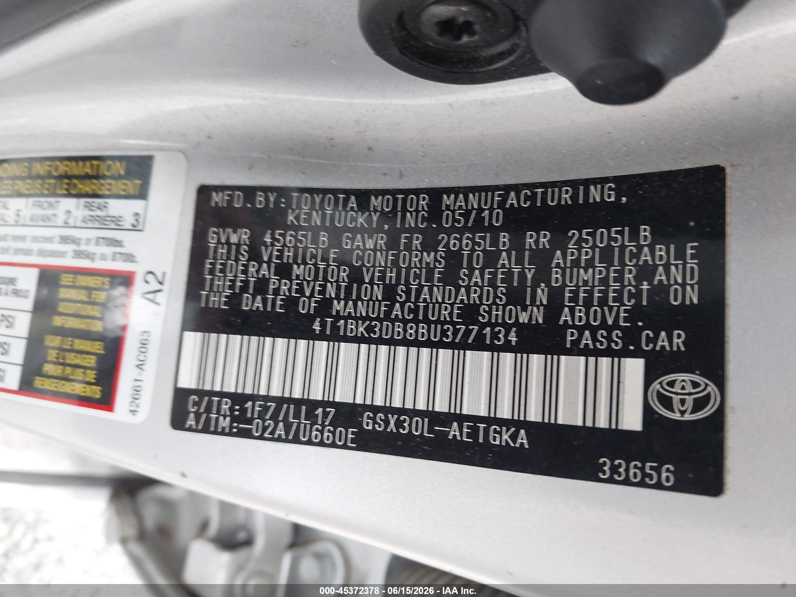 2011 Toyota Avalon   Silver vin: 4T1BK3DB8BU377134