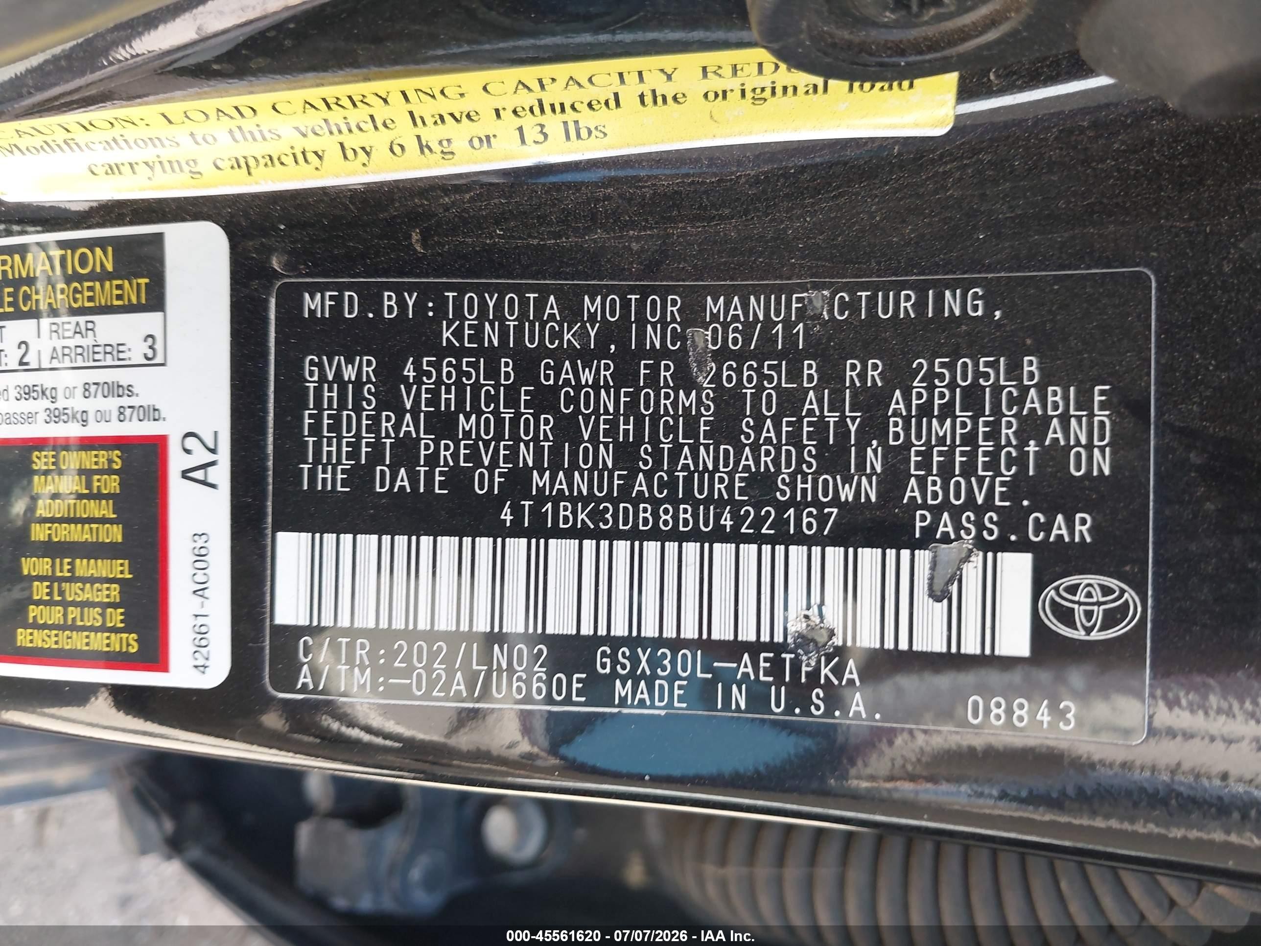 2011 Toyota Avalon Limited Black vin: 4T1BK3DB8BU422167