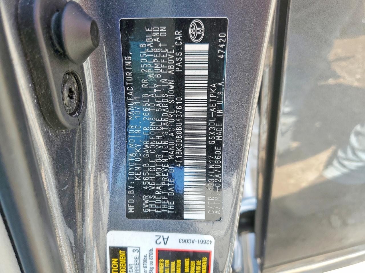 2011 Toyota Avalon Limited Gray vin: 4T1BK3DB8BU437610