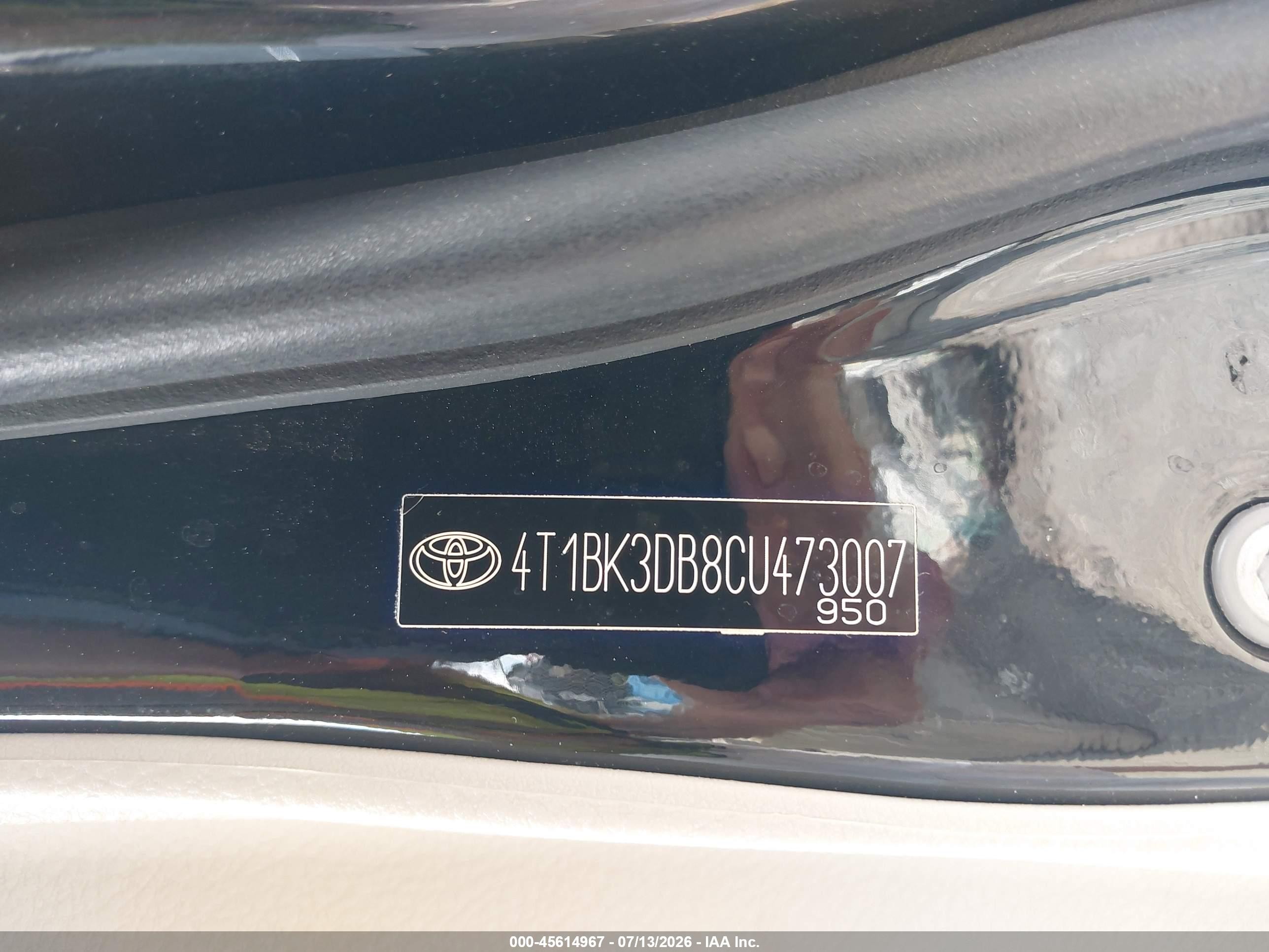 2012 Toyota Avalon Limited Black vin: 4T1BK3DB8CU473007