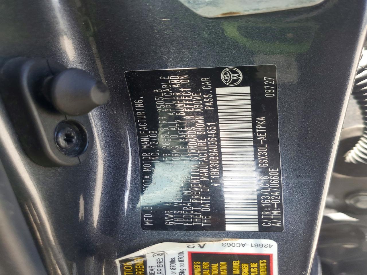 2010 Toyota Avalon Limited Charcoal vin: 4T1BK3DB9AU364651