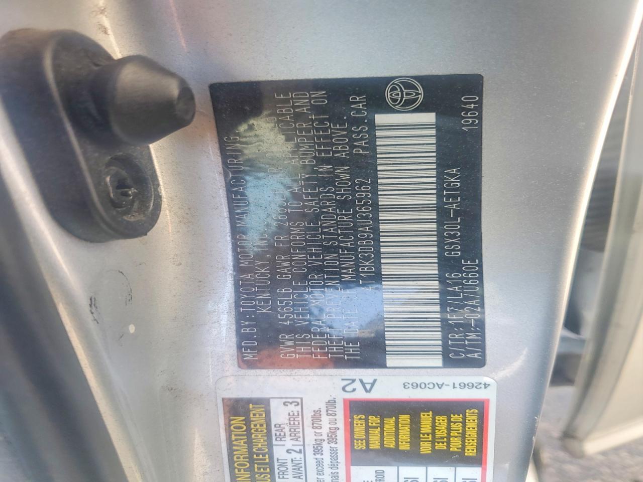 2010 Toyota Avalon Xls Silver vin: 4T1BK3DB9AU365962