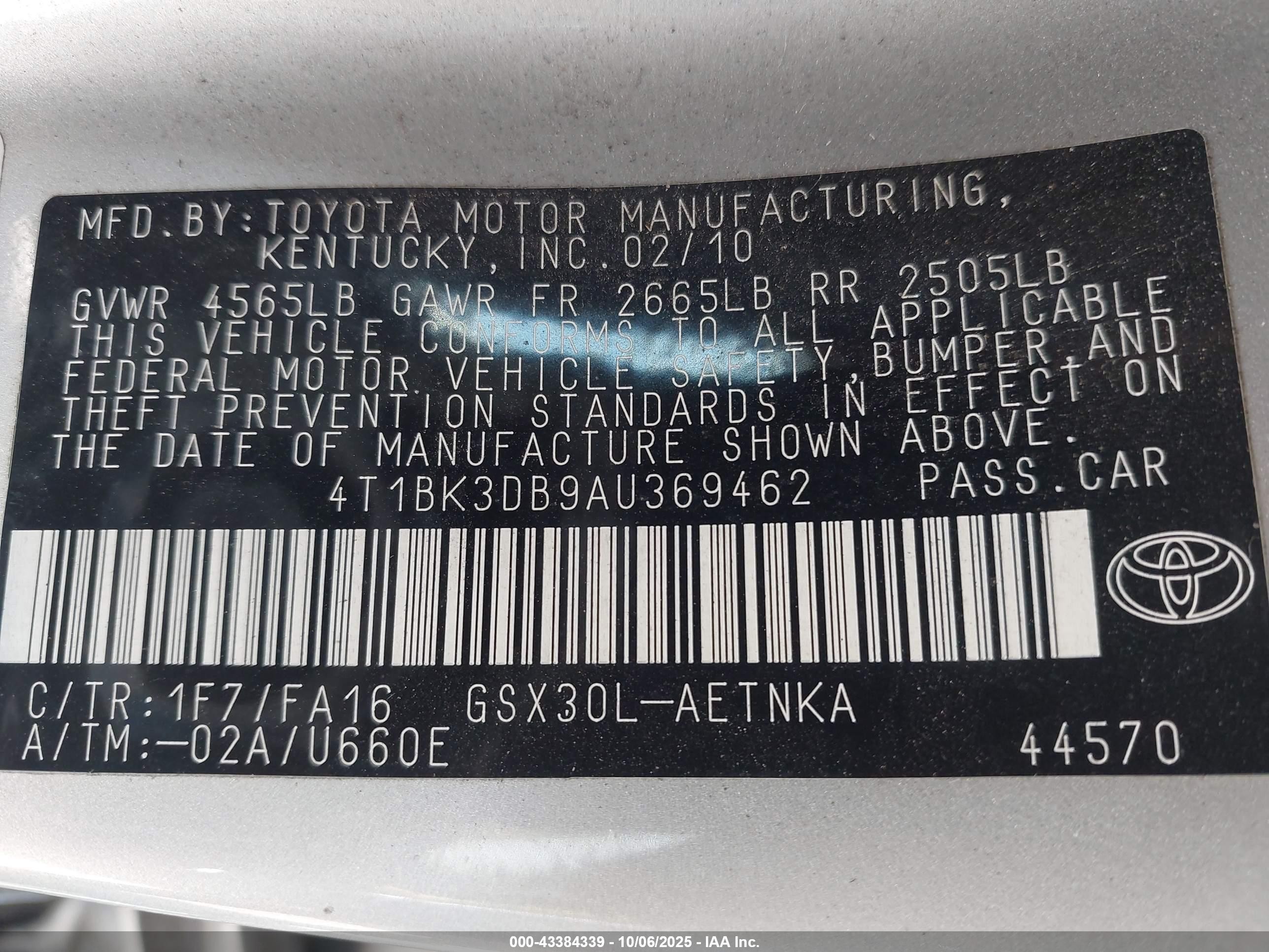 2010 Toyota Avalon Xl Серебряный vin: 4T1BK3DB9AU369462