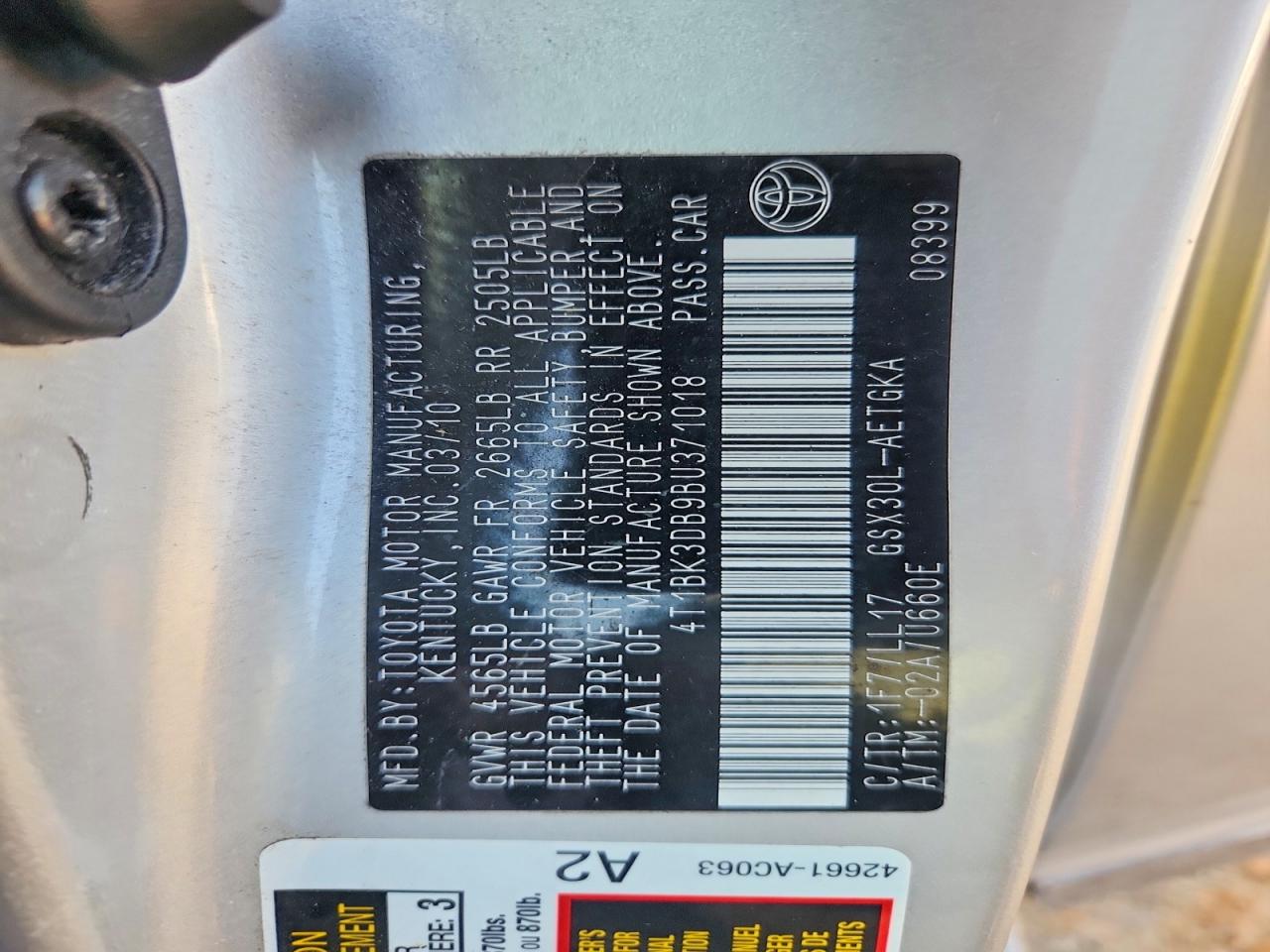 2011 Toyota Avalon Base Silver vin: 4T1BK3DB9BU371018