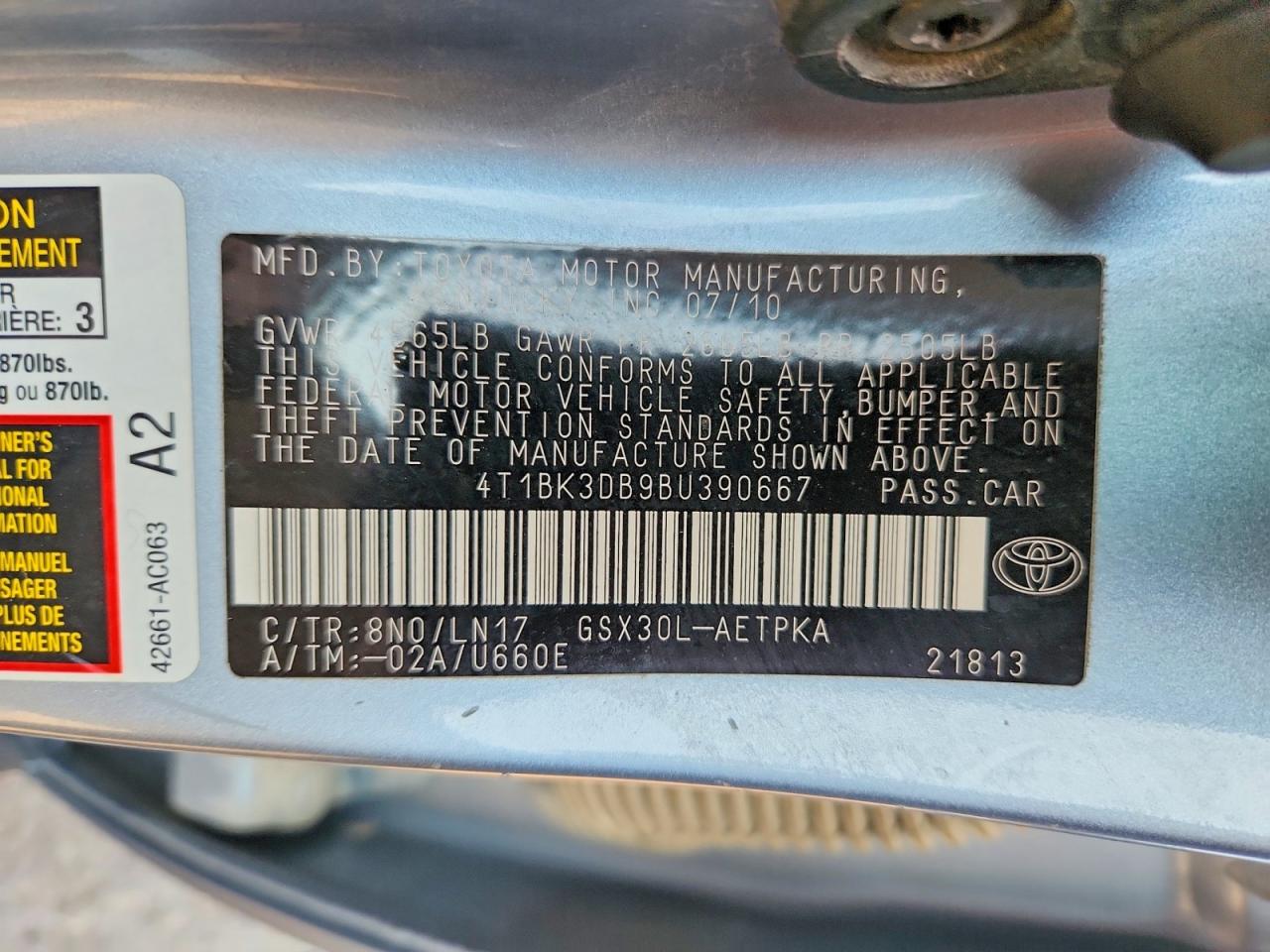 2011 Toyota Avalon Limited Blue vin: 4T1BK3DB9BU390667