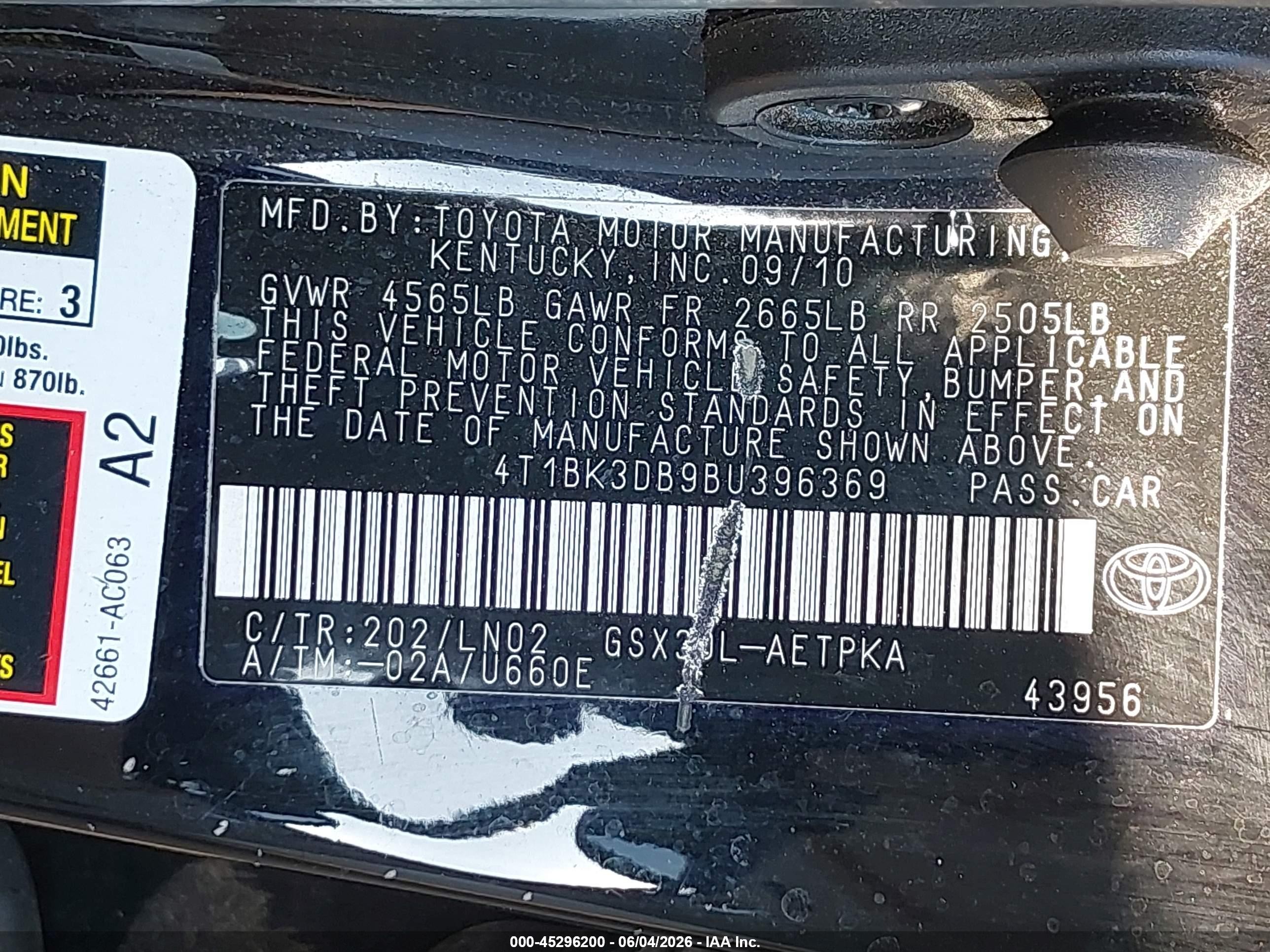2011 Toyota Avalon Limited Black vin: 4T1BK3DB9BU396369