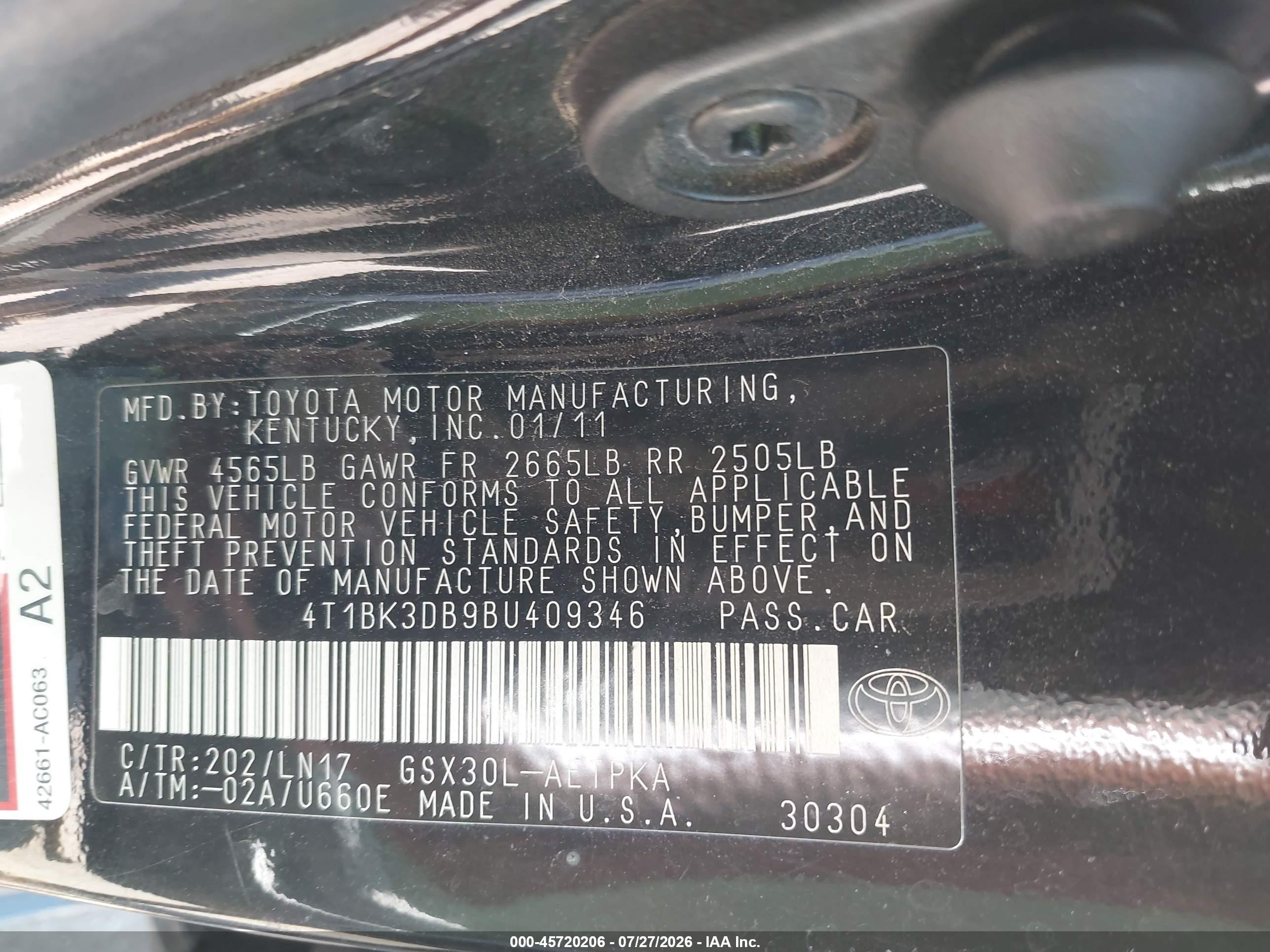 2011 Toyota Avalon Limited Black vin: 4T1BK3DB9BU409346