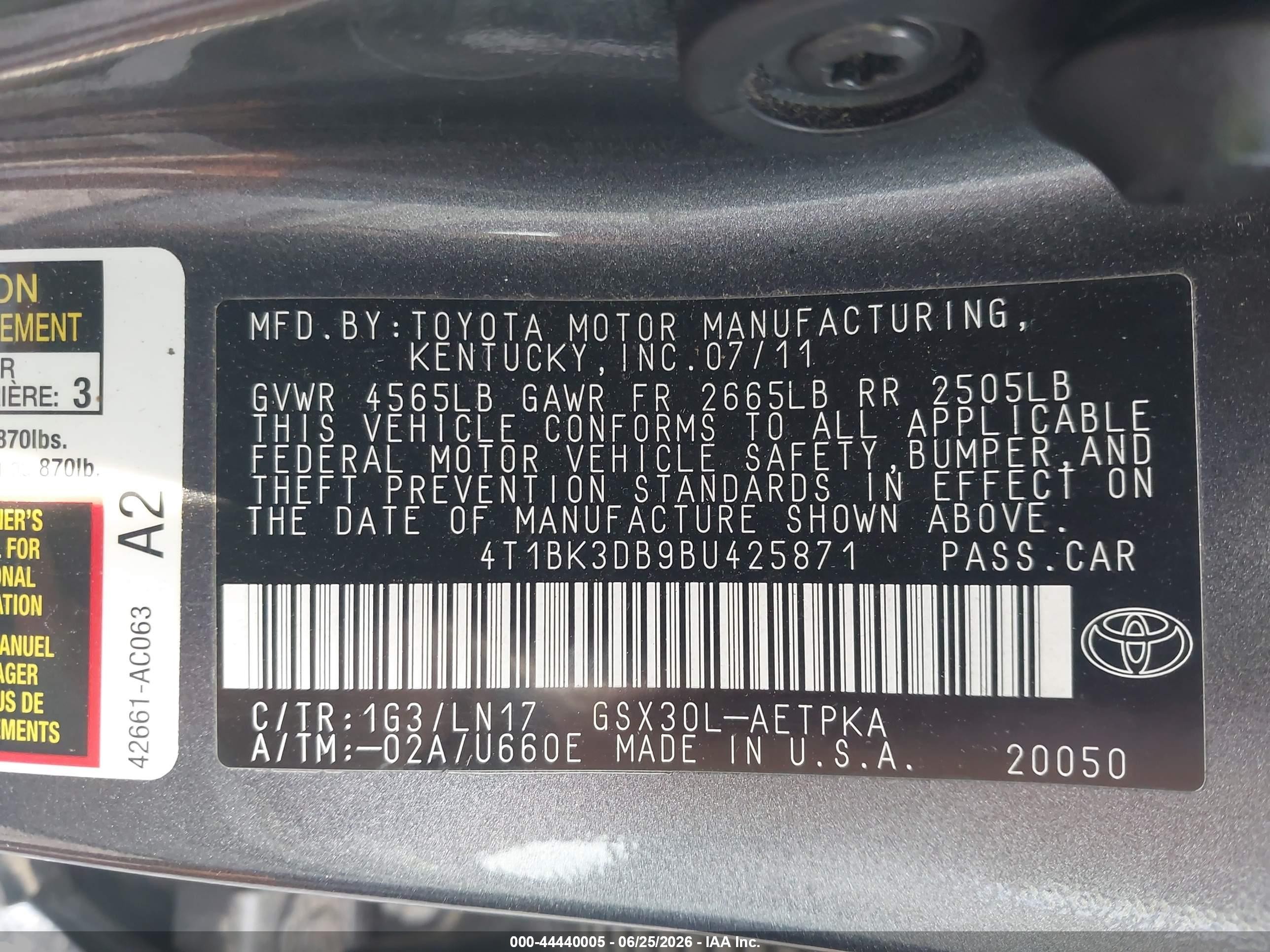2011 Toyota Avalon Limited Silver vin: 4T1BK3DB9BU425871