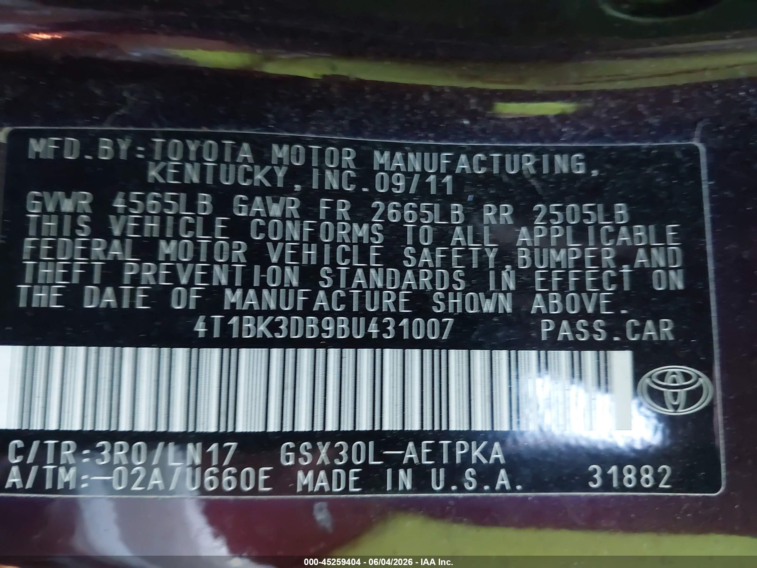 2011 Toyota Avalon Limited Purple vin: 4T1BK3DB9BU431007