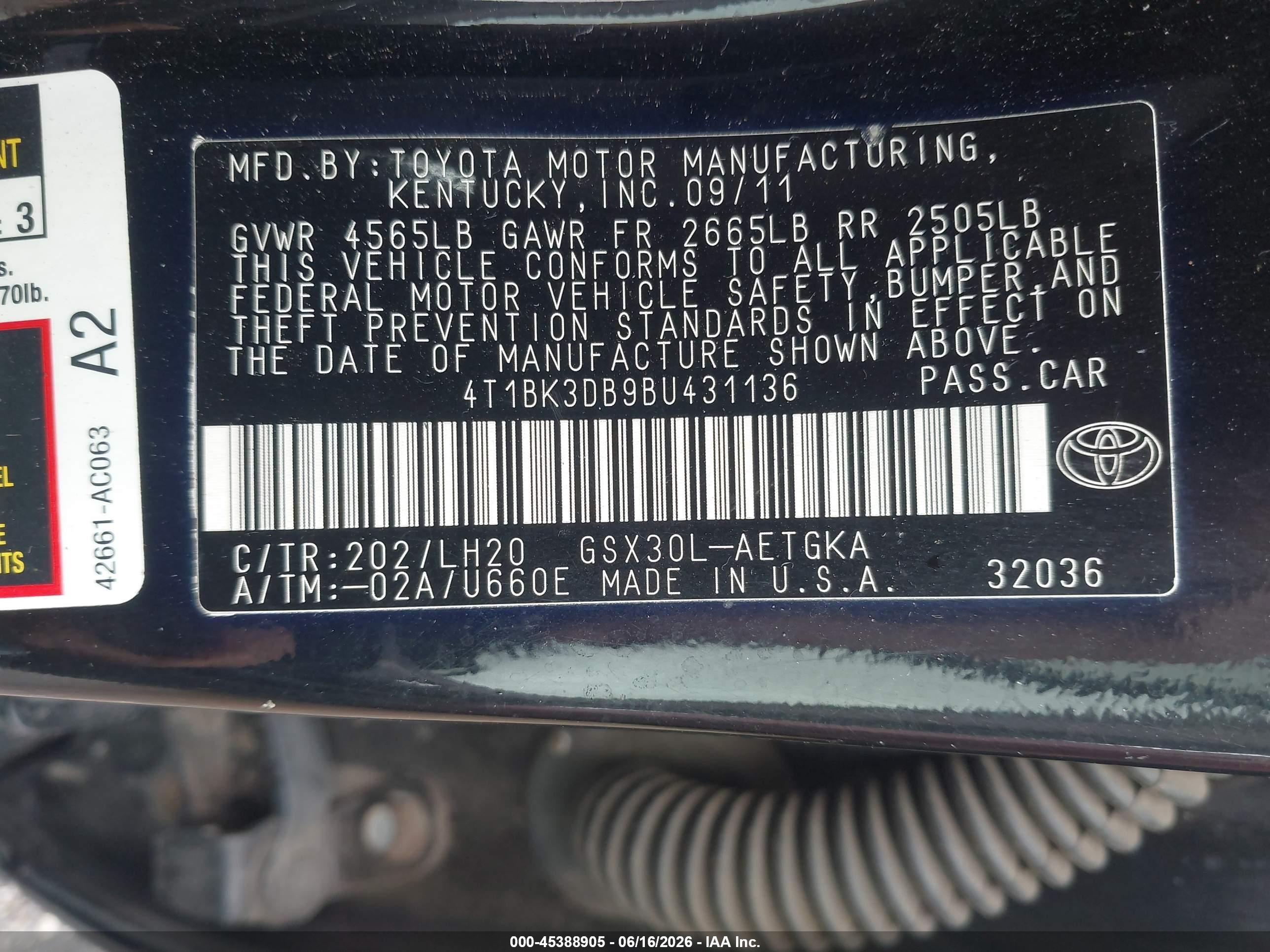 2011 Toyota Avalon   Черный vin: 4T1BK3DB9BU431136