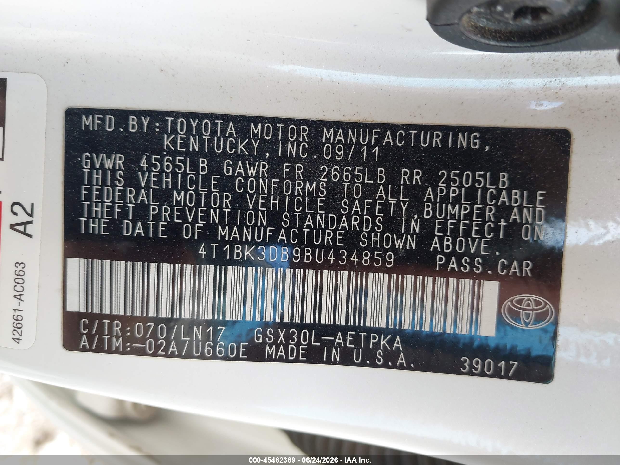 2011 Toyota Avalon Limited White vin: 4T1BK3DB9BU434859