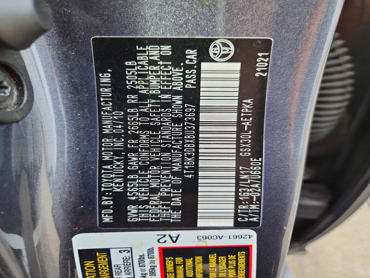 2011 Toyota Avalon Limited Gray vin: 4T1BK3DBXBU373697