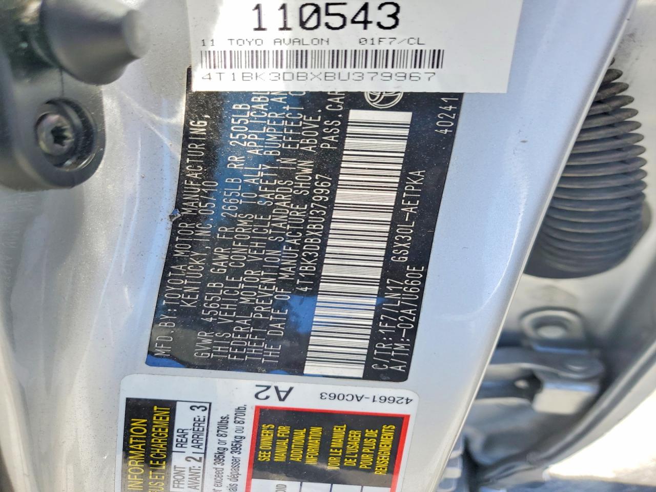 2011 Toyota Alavon Silver vin: 4T1BK3DBXBU379967