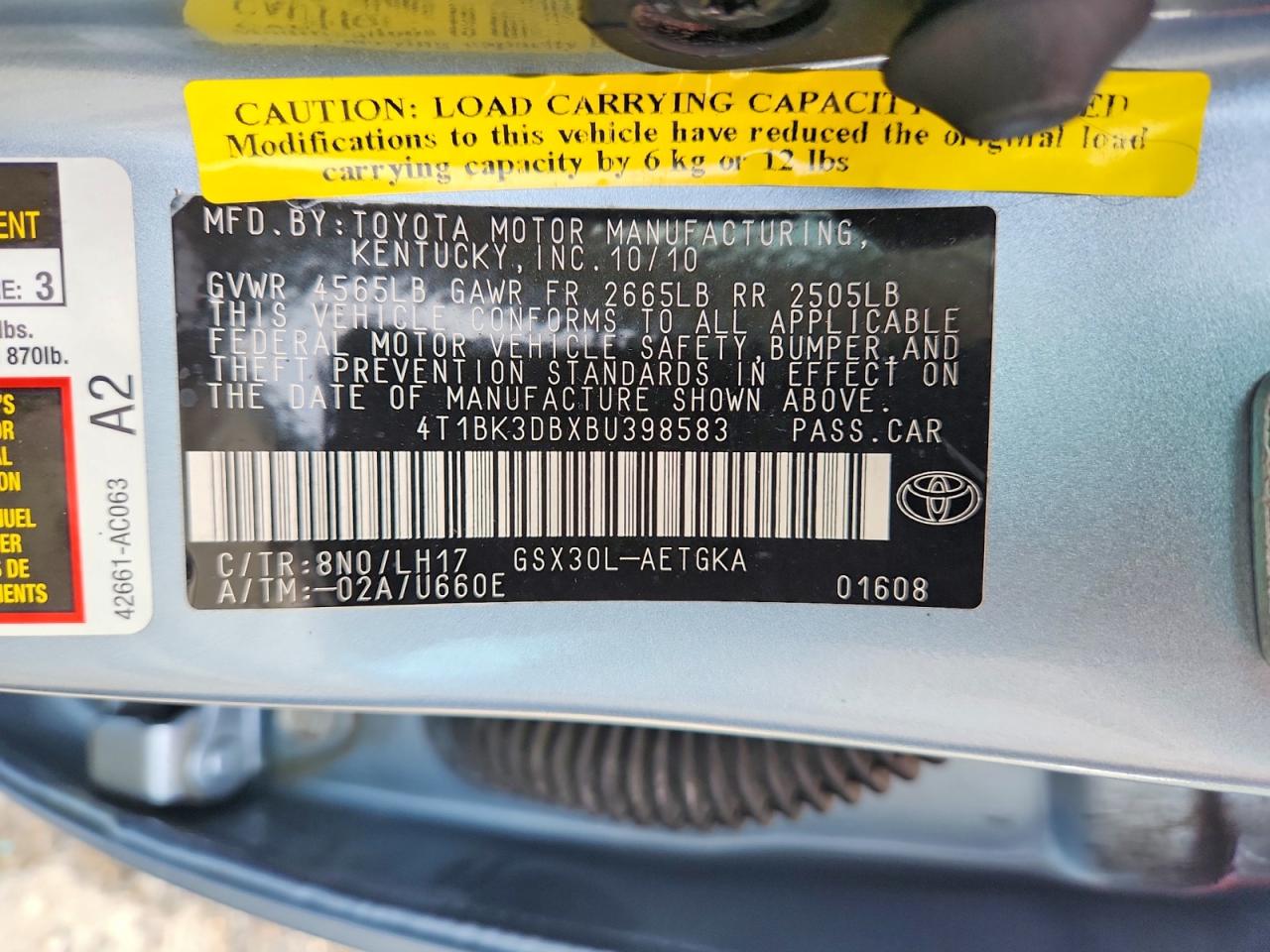 2011 Toyota Avalon Base Blue vin: 4T1BK3DBXBU398583