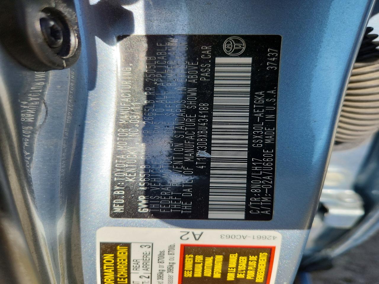 2011 Toyota Avalon Base Blue vin: 4T1BK3DBXBU434188