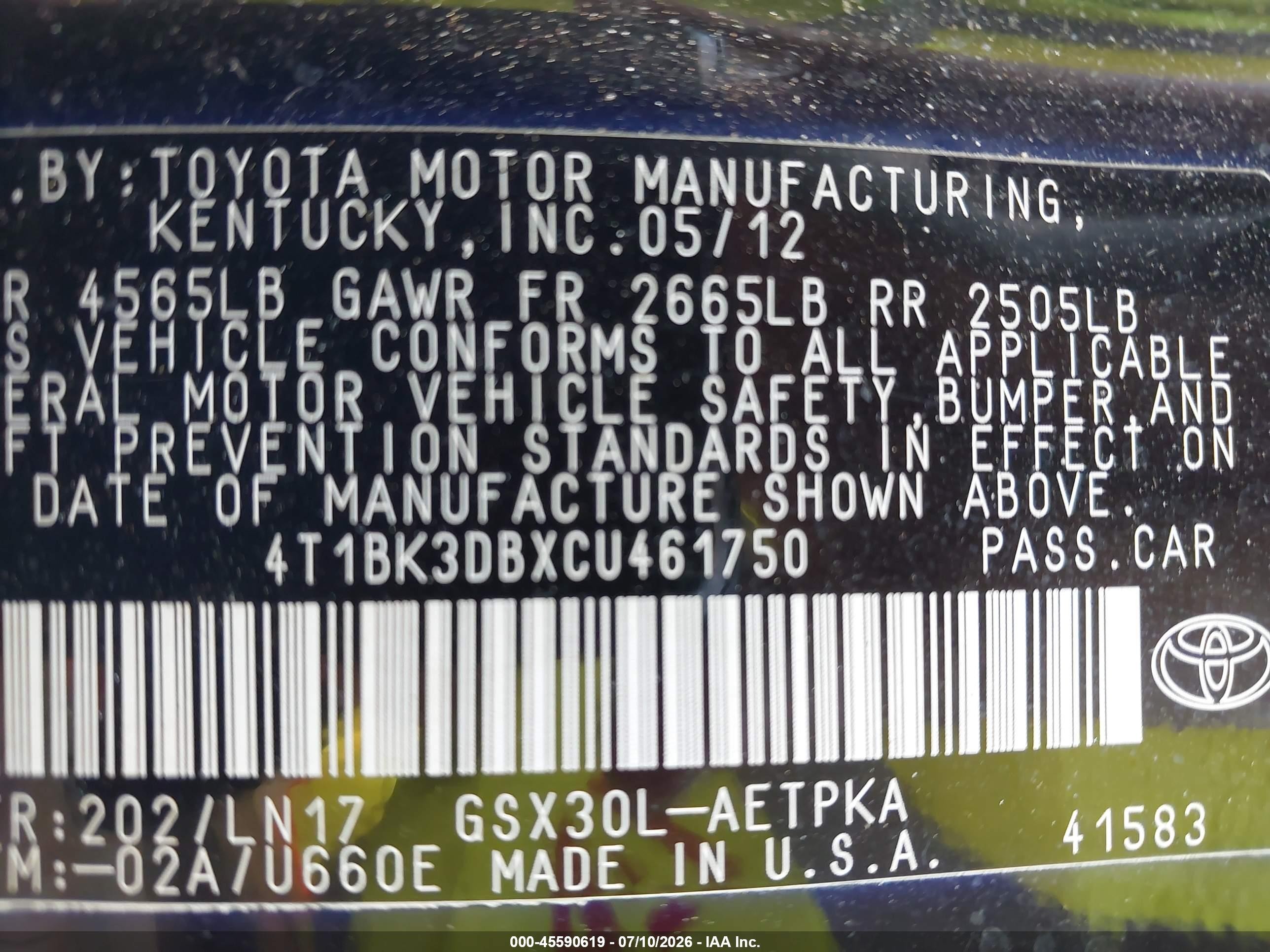 2012 Toyota Avalon Limited Black vin: 4T1BK3DBXCU461750