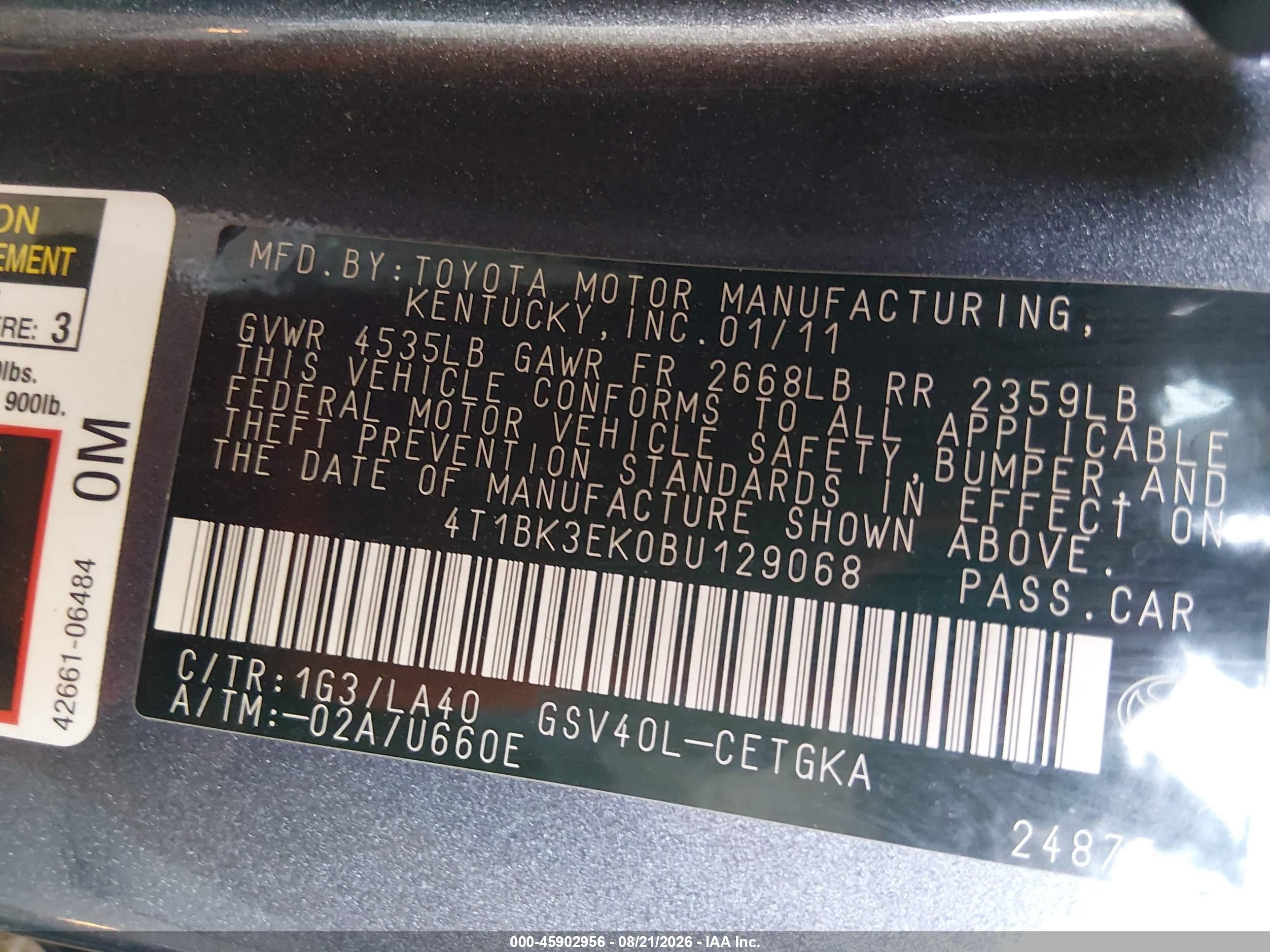 2011 Toyota Camry Xle V6 Gray vin: 4T1BK3EK0BU129068