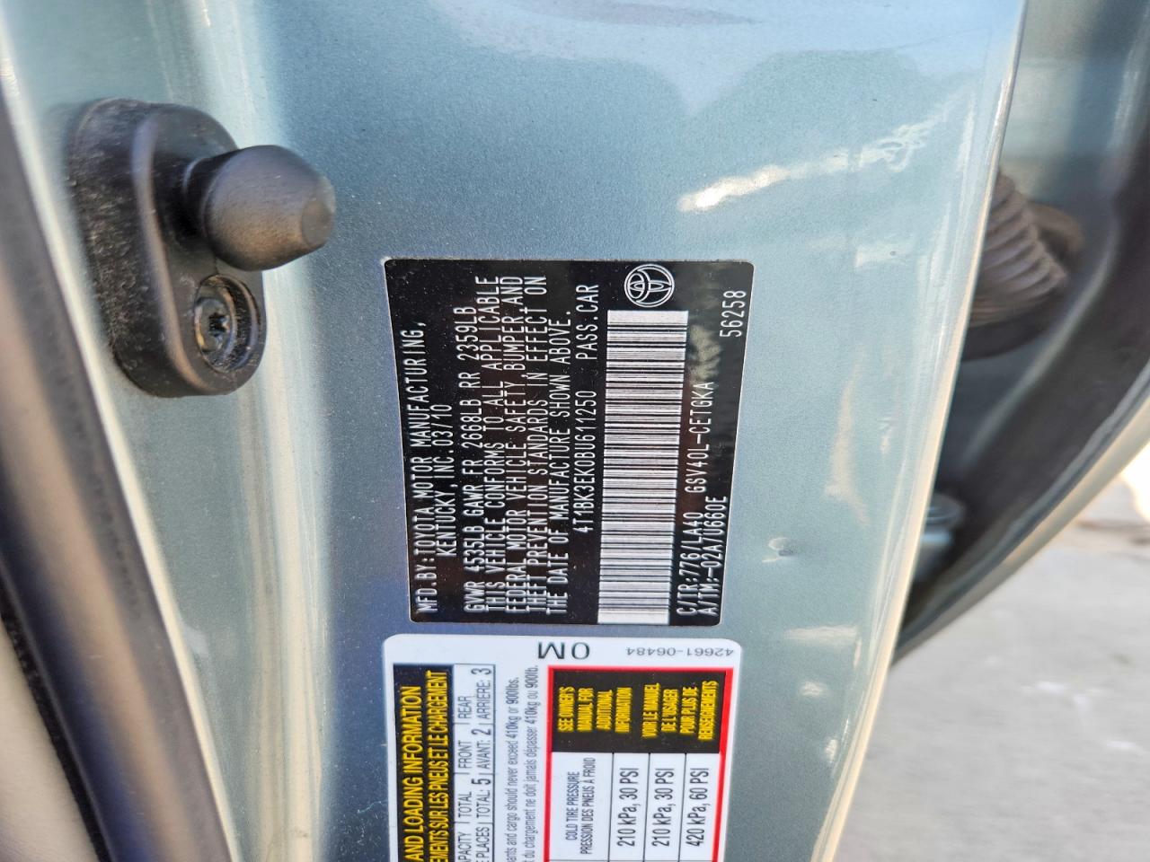 2011 Toyota Camry Xle V6 Teal vin: 4T1BK3EK0BU611250