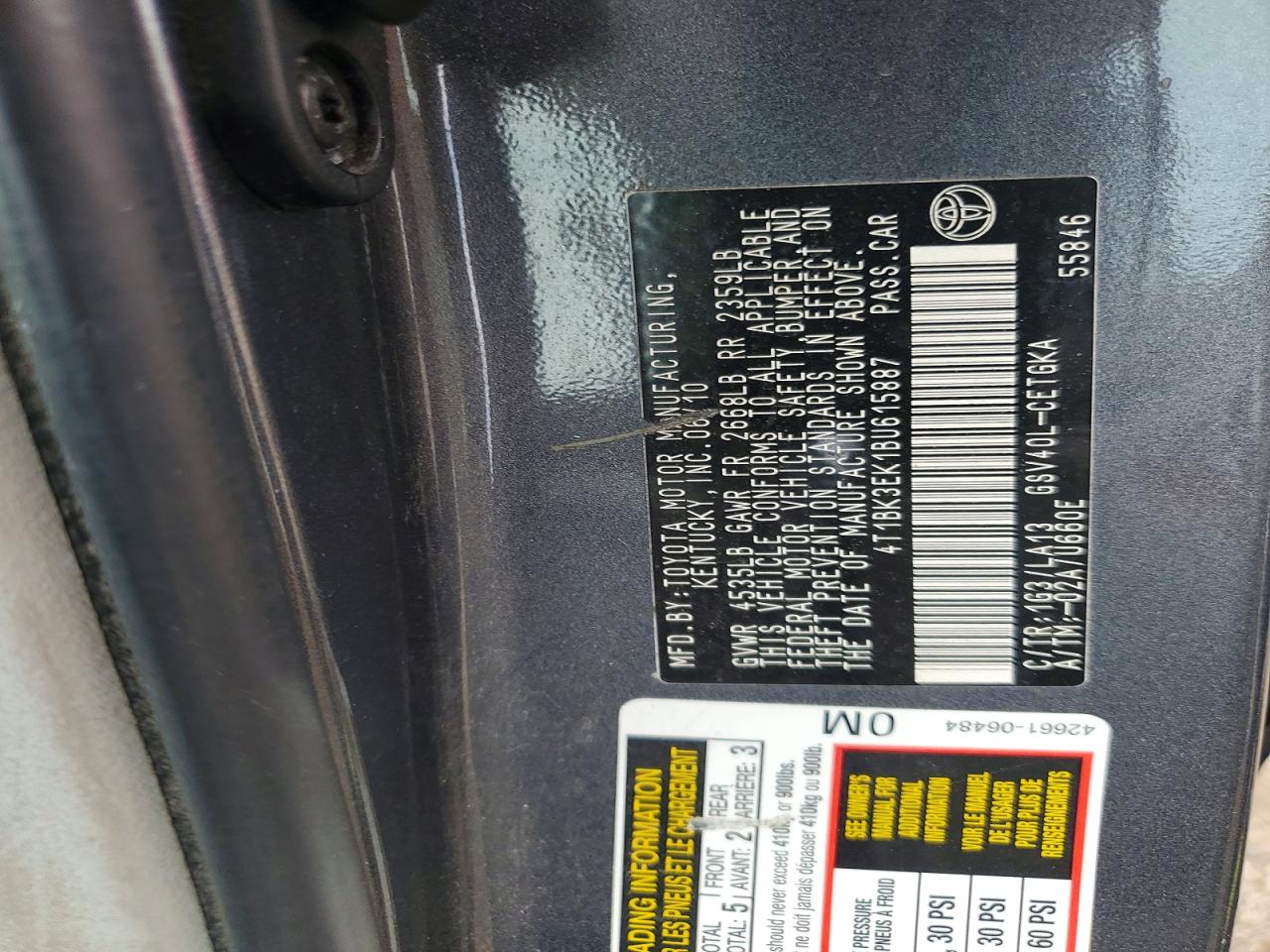 2011 Toyota Camry Xle V6 Серый vin: 4T1BK3EK1BU615887