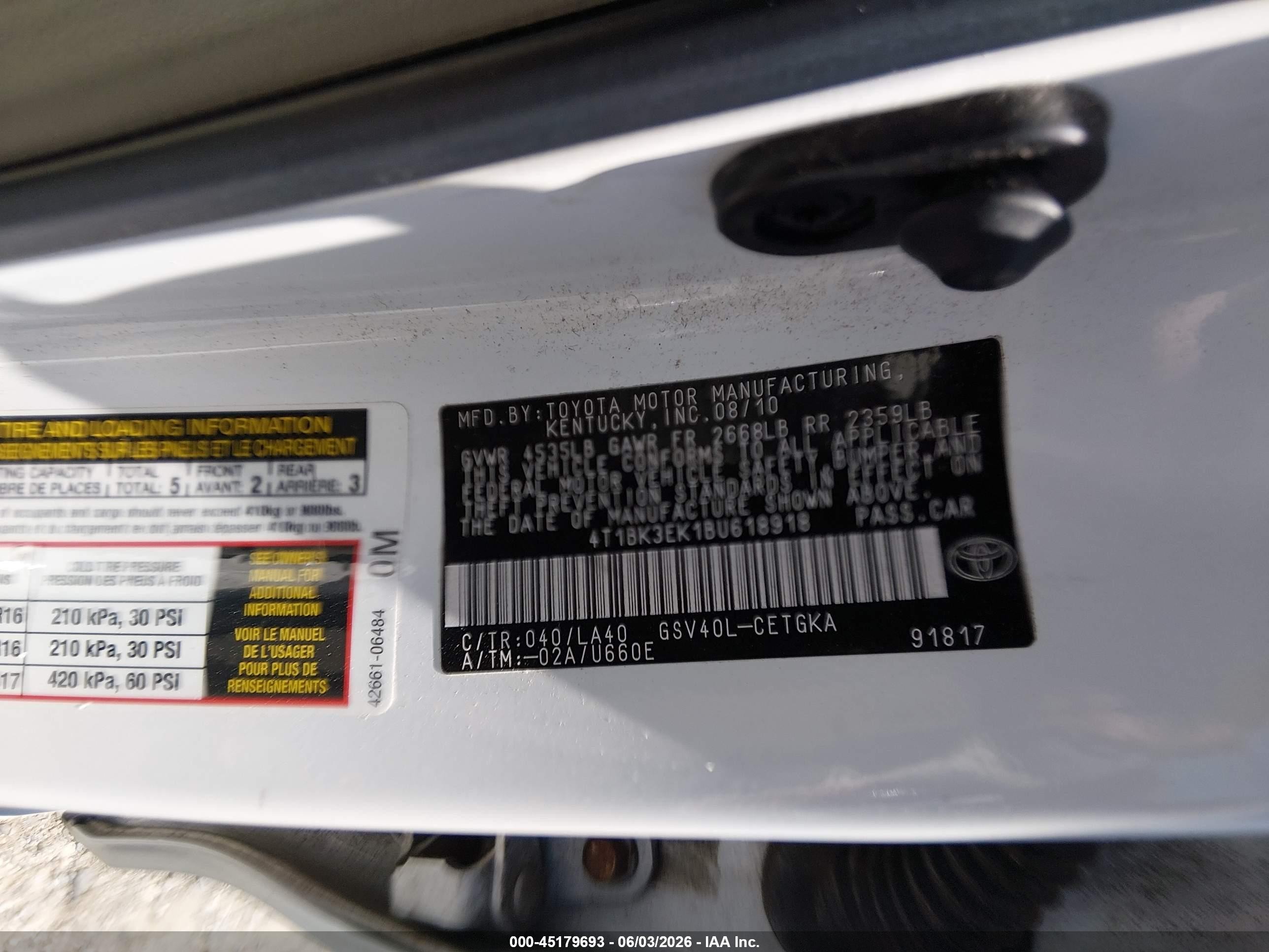 2011 Toyota Camry Xle V6 White vin: 4T1BK3EK1BU618918