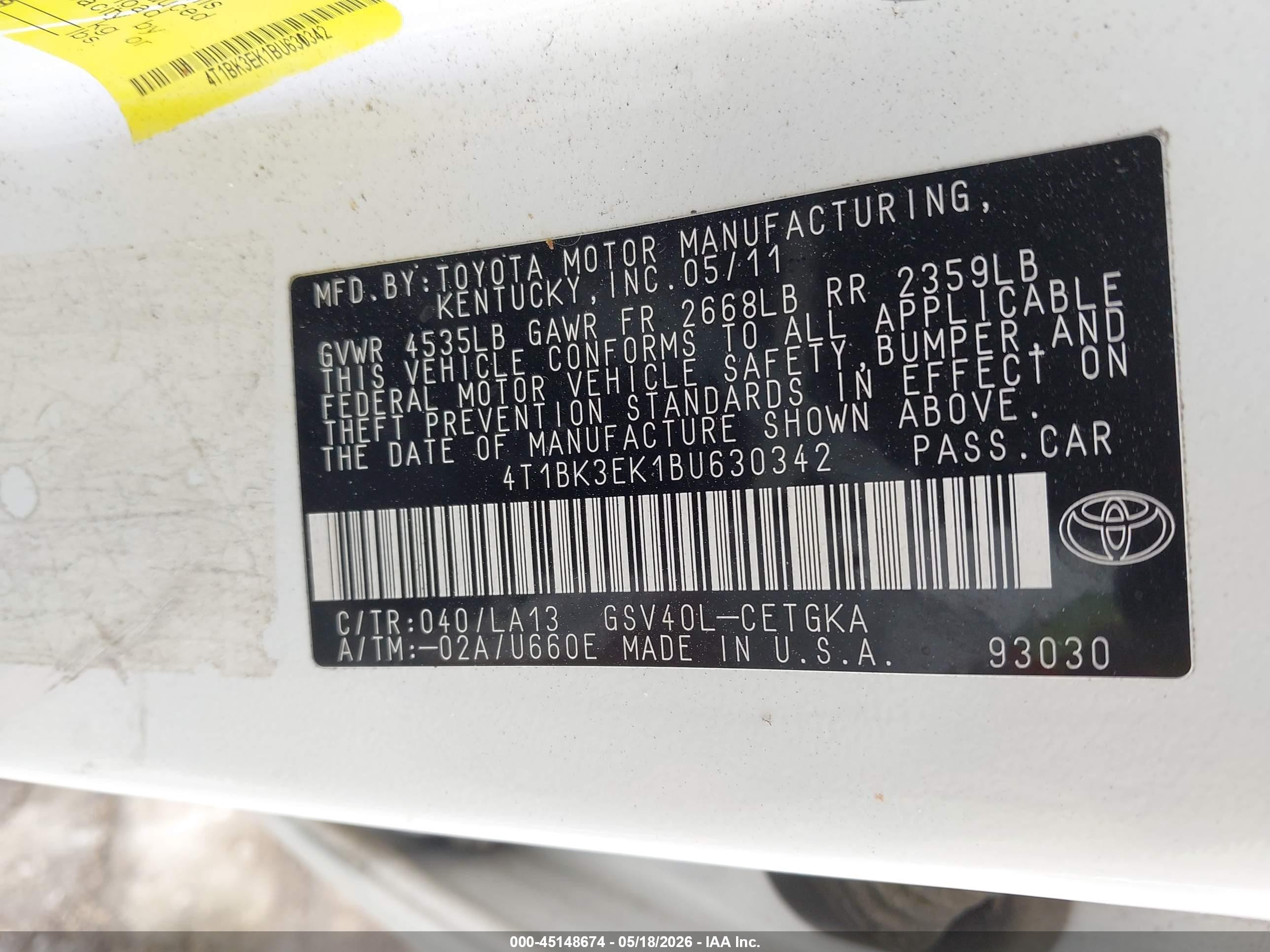 2011 Toyota Camry Xle V6 Gray vin: 4T1BK3EK1BU630342