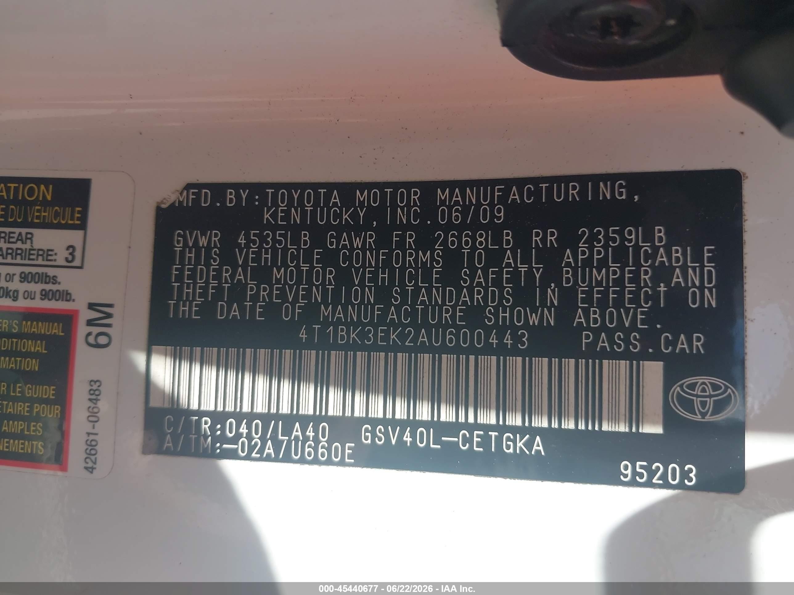 2010 Toyota Camry Xle V6 White vin: 4T1BK3EK2AU600443