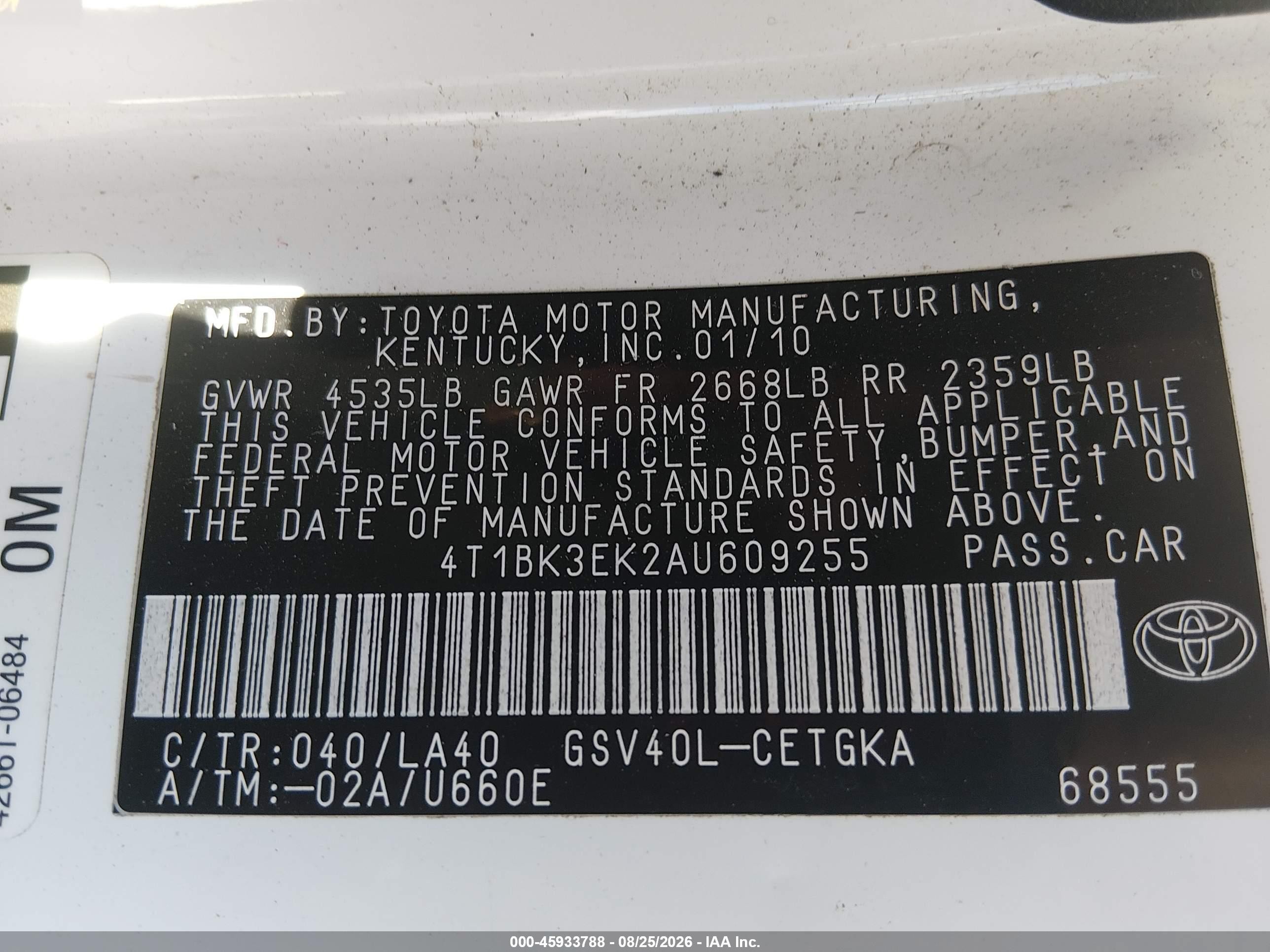 2010 Toyota Camry Xle V6 White vin: 4T1BK3EK2AU609255