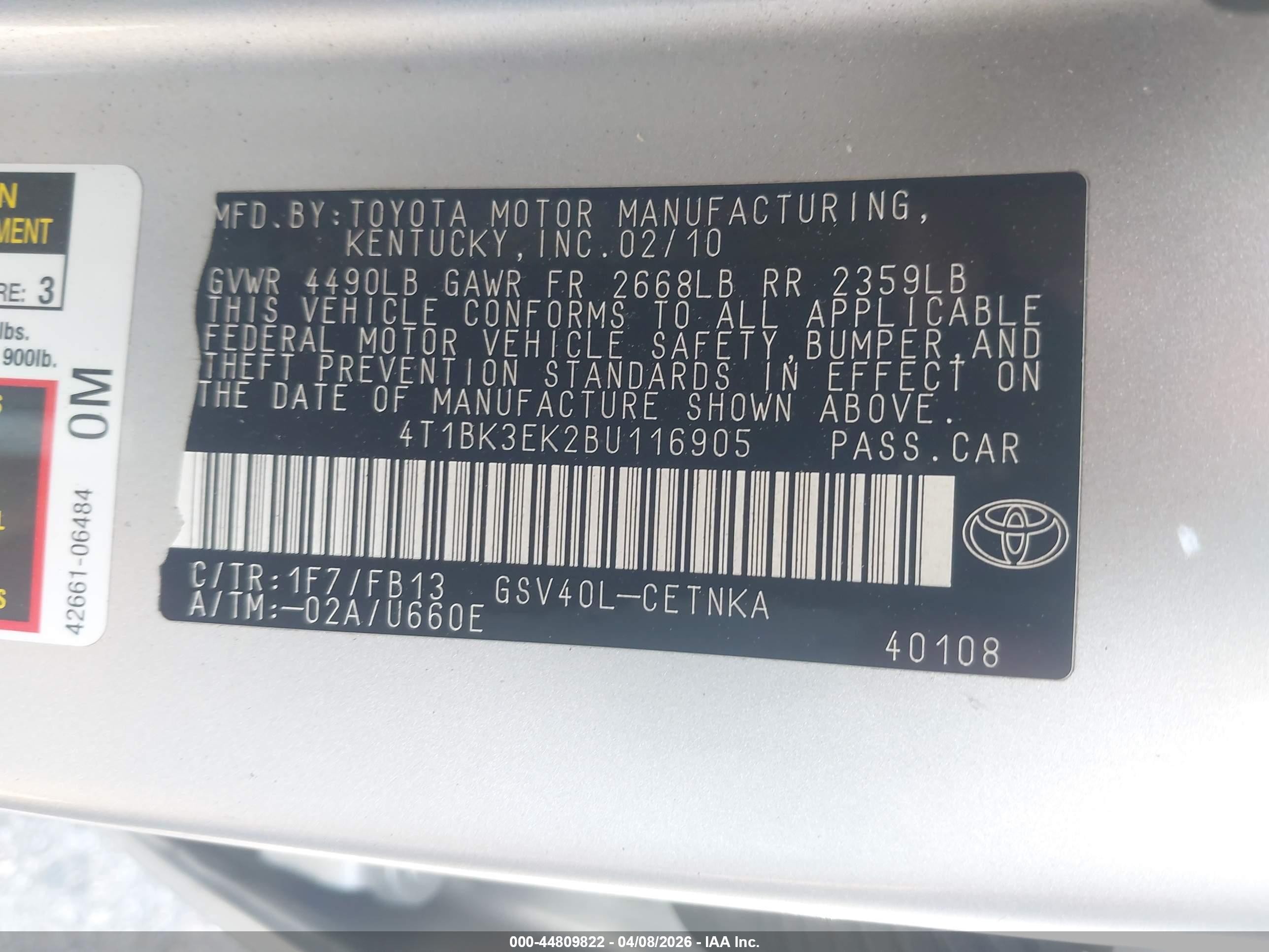 2011 Toyota Camry Le V6 Silver vin: 4T1BK3EK2BU116905