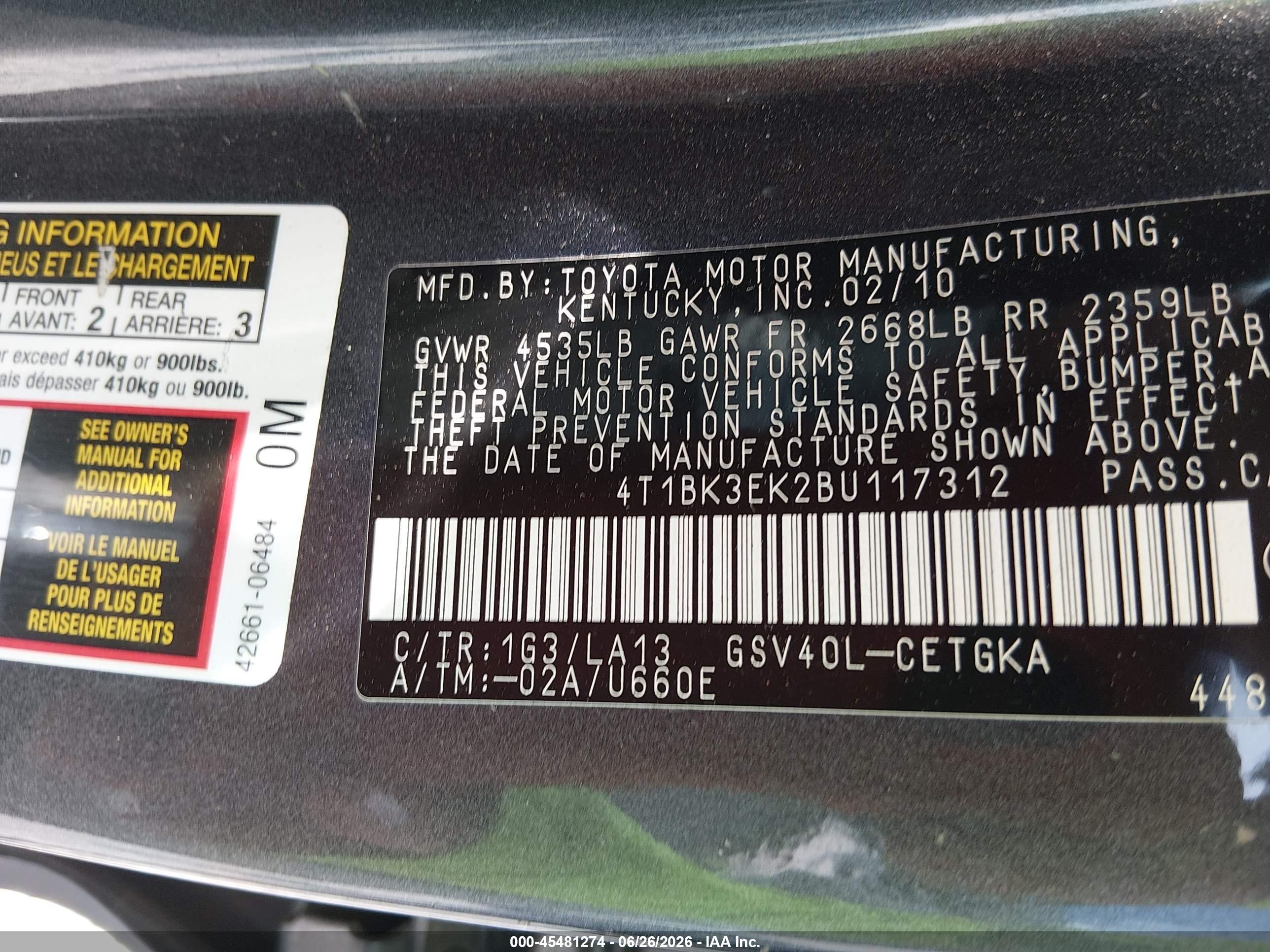 2011 Toyota Camry Xle V6 Gray vin: 4T1BK3EK2BU117312