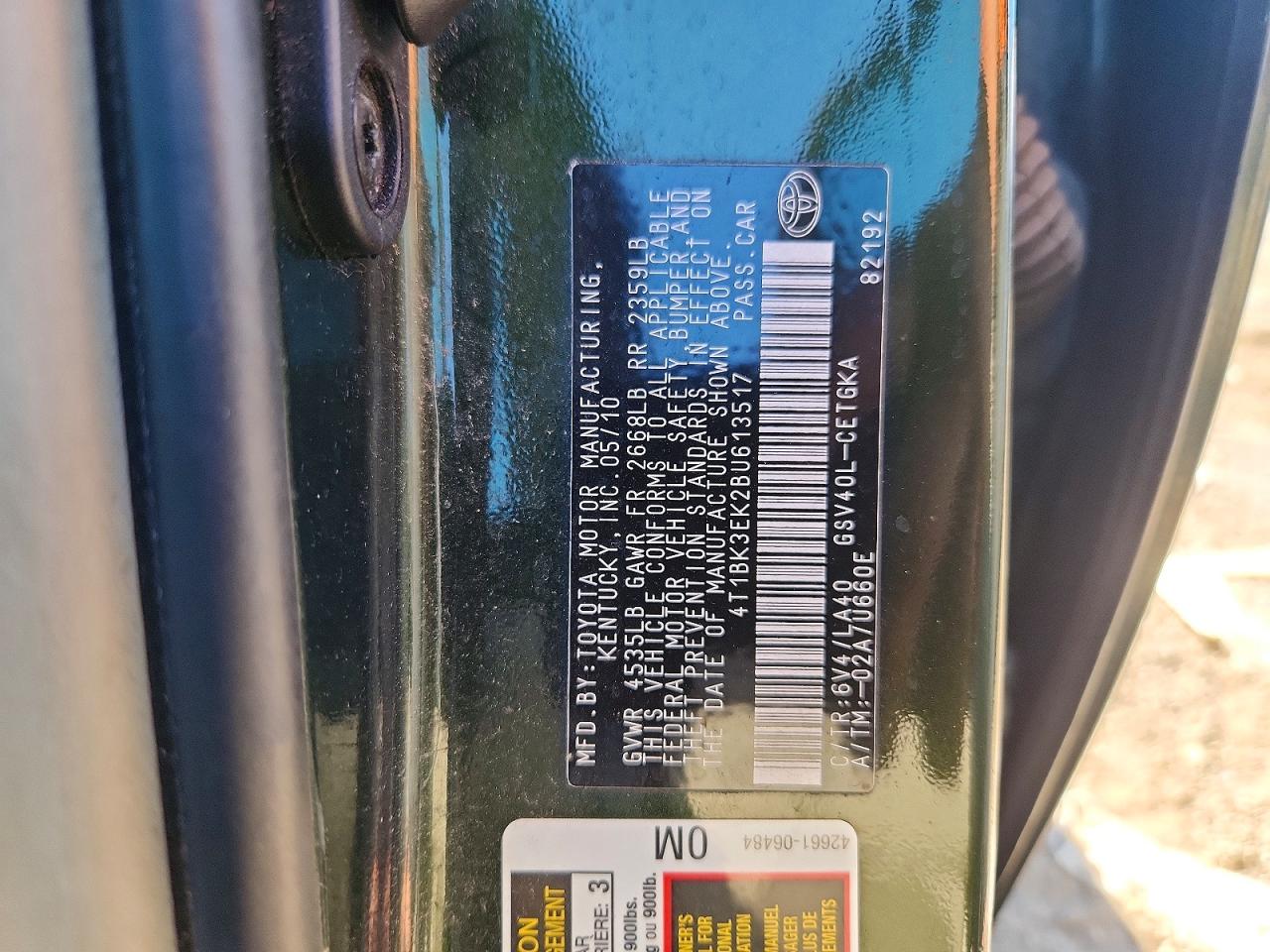 2011 Toyota Camry Xle V6 Green vin: 4T1BK3EK2BU613517