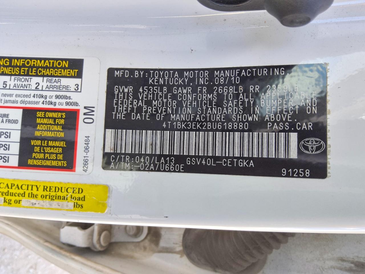 2011 Toyota Camry Xle V6 White vin: 4T1BK3EK2BU618880