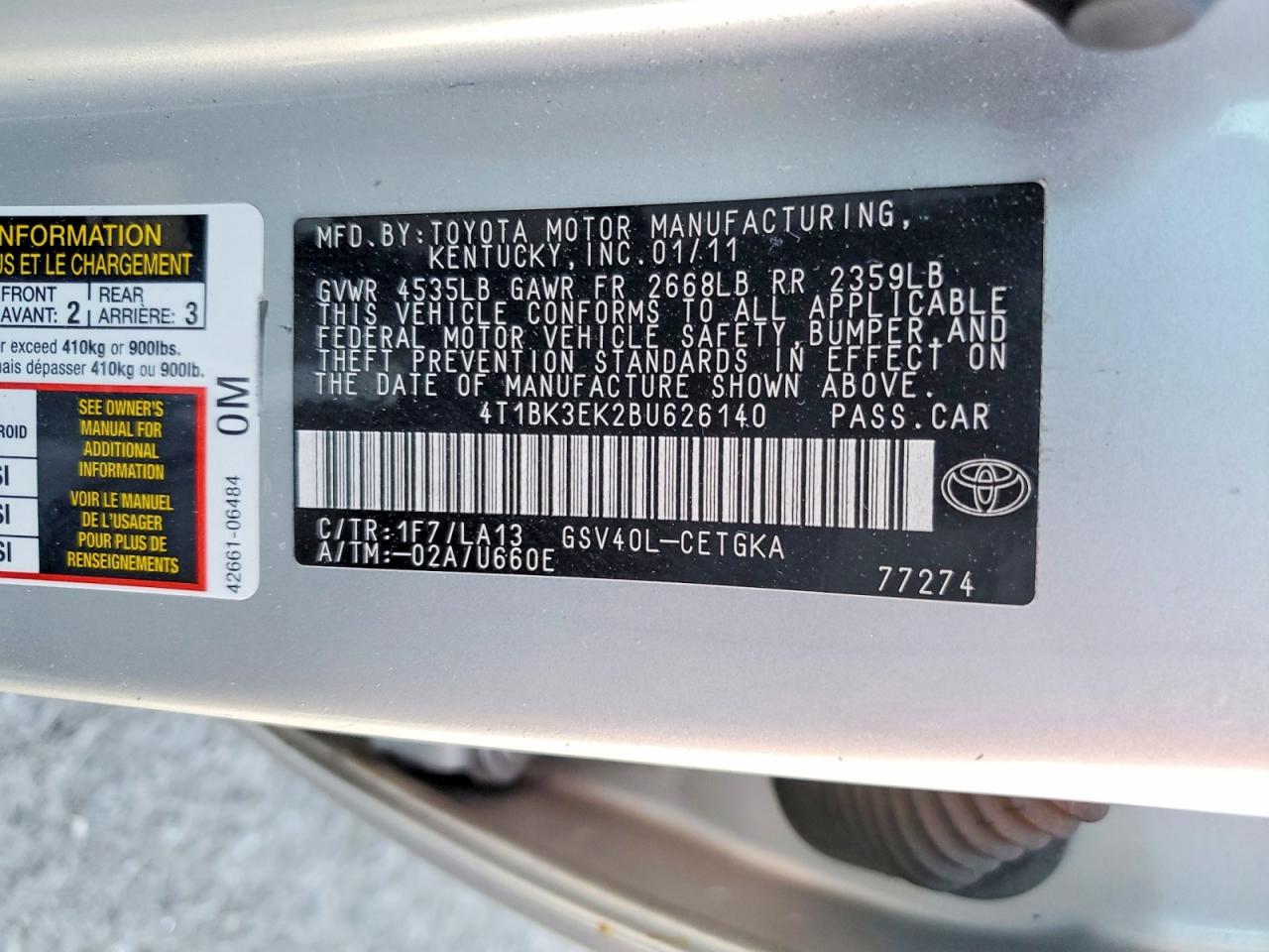 2011 Toyota Camry Xle V6 Silver vin: 4T1BK3EK2BU626140