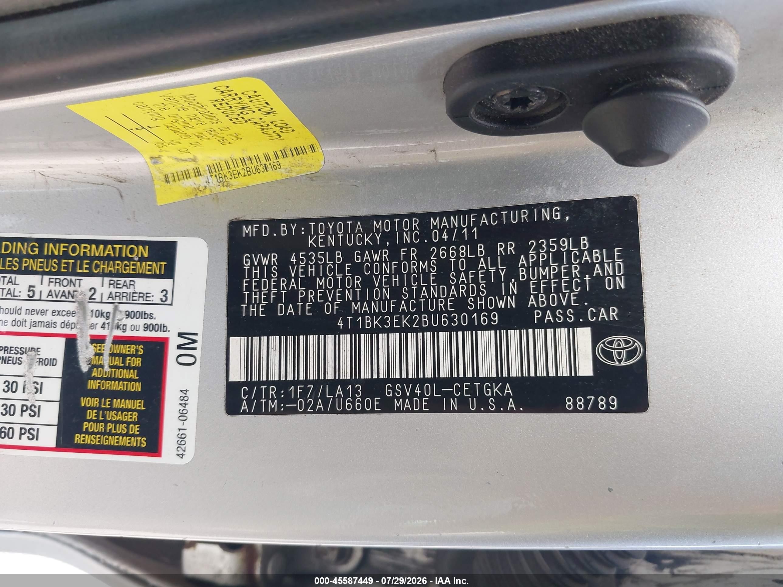 2011 Toyota Camry Xle V6 Silver vin: 4T1BK3EK2BU630169