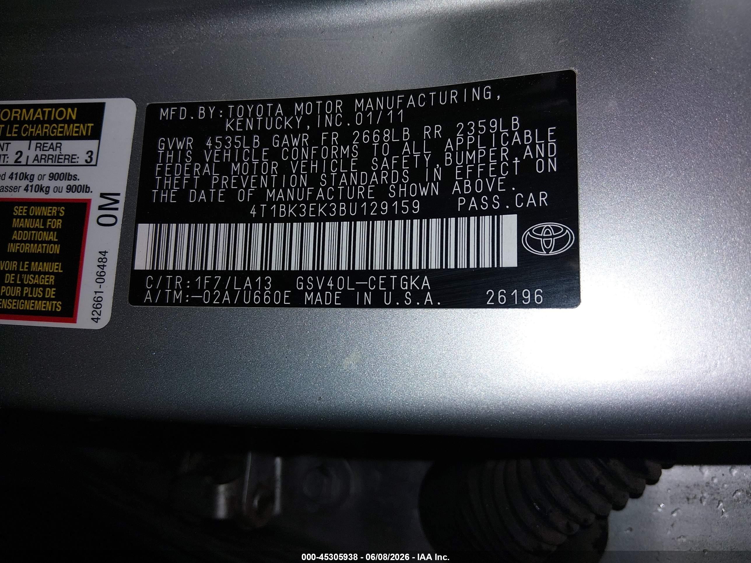 2011 Toyota Camry Xle V6 Silver vin: 4T1BK3EK3BU129159