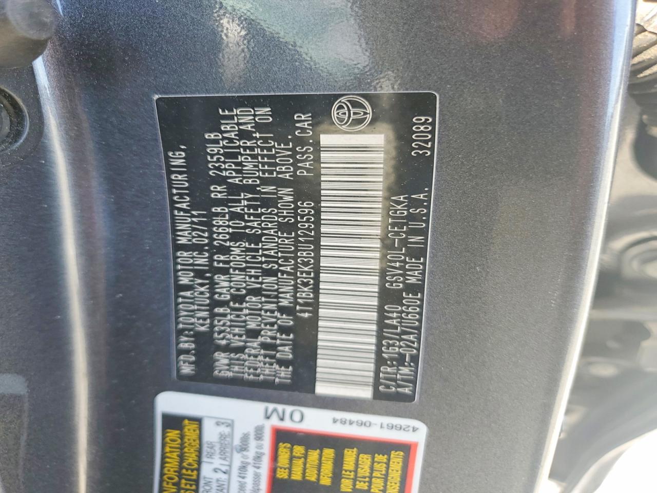 2011 Toyota Camry Xle V6 Black vin: 4T1BK3EK3BU129596