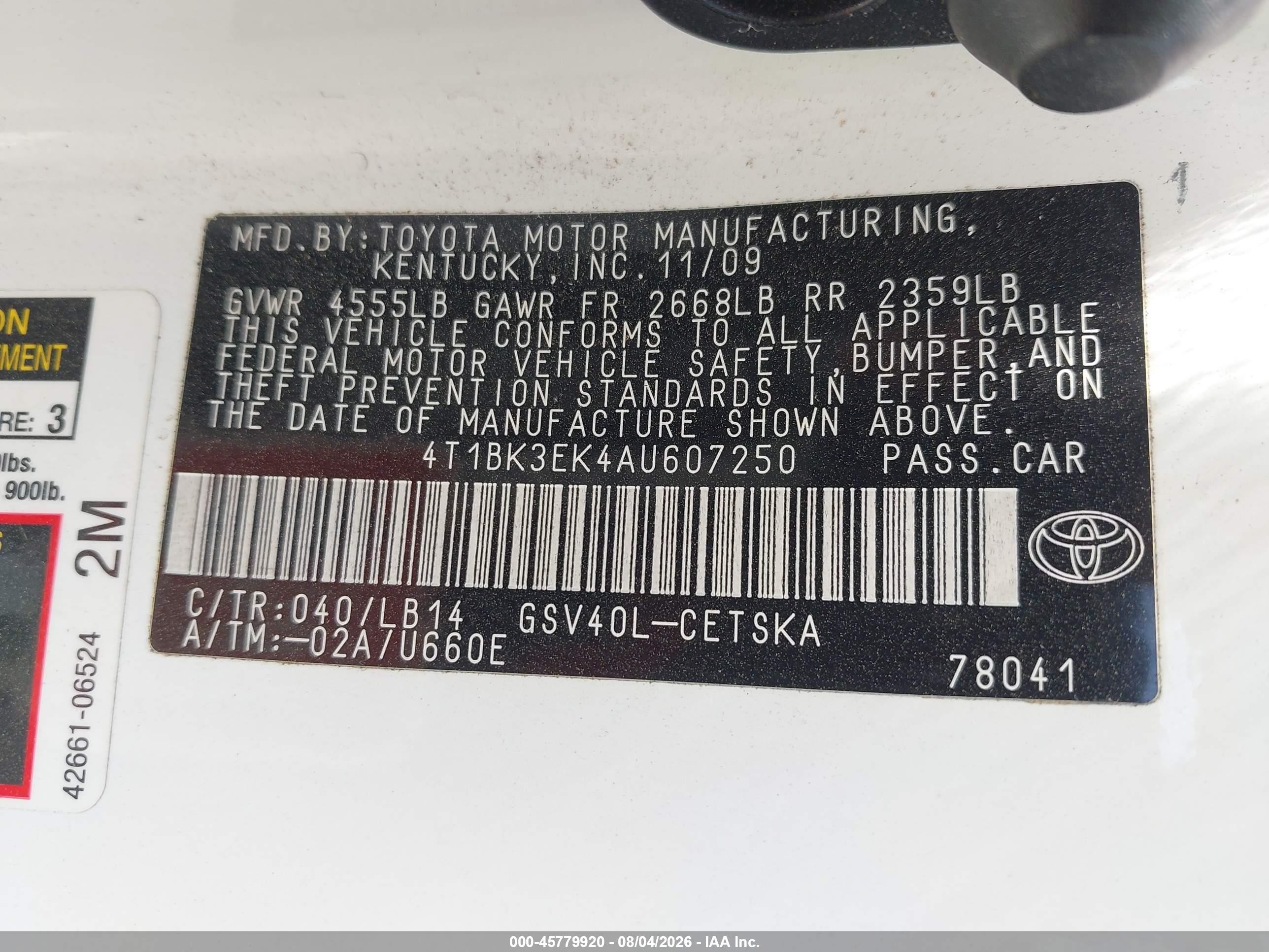 2010 Toyota Camry Se V6 Белый vin: 4T1BK3EK4AU607250