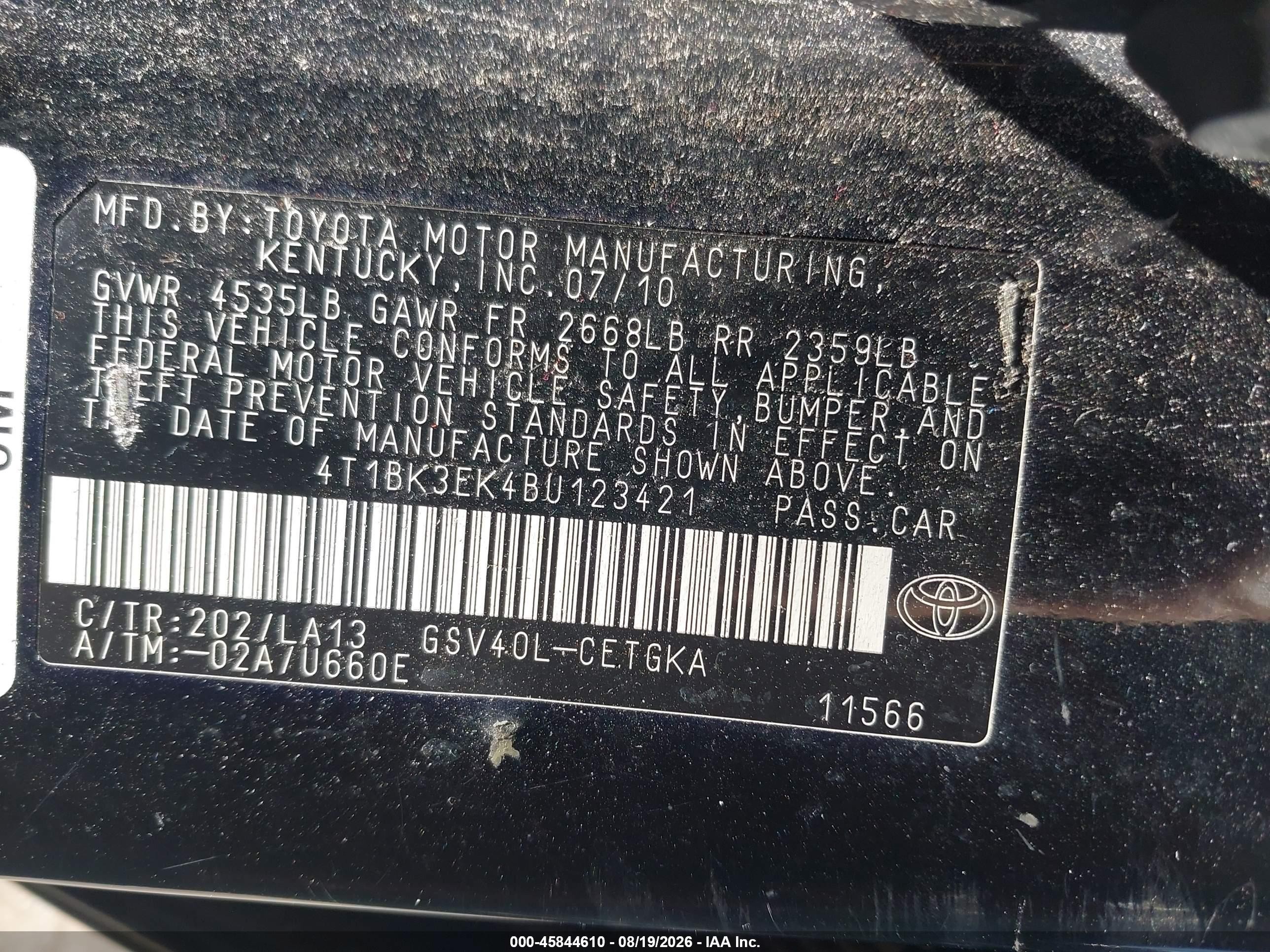 2011 Toyota Camry Xle V6 Черный vin: 4T1BK3EK4BU123421