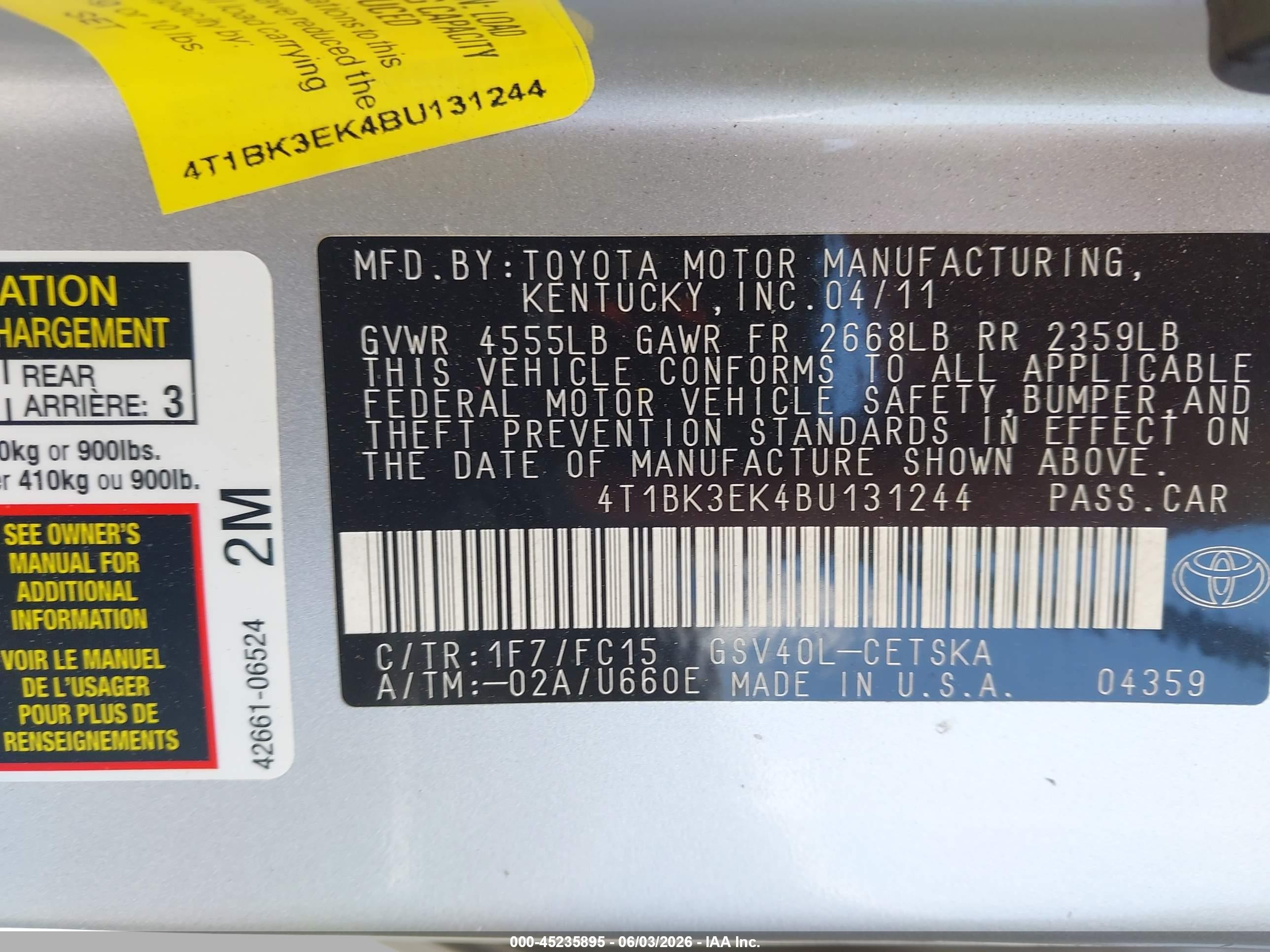 2011 Toyota Camry Se V6 Silver vin: 4T1BK3EK4BU131244