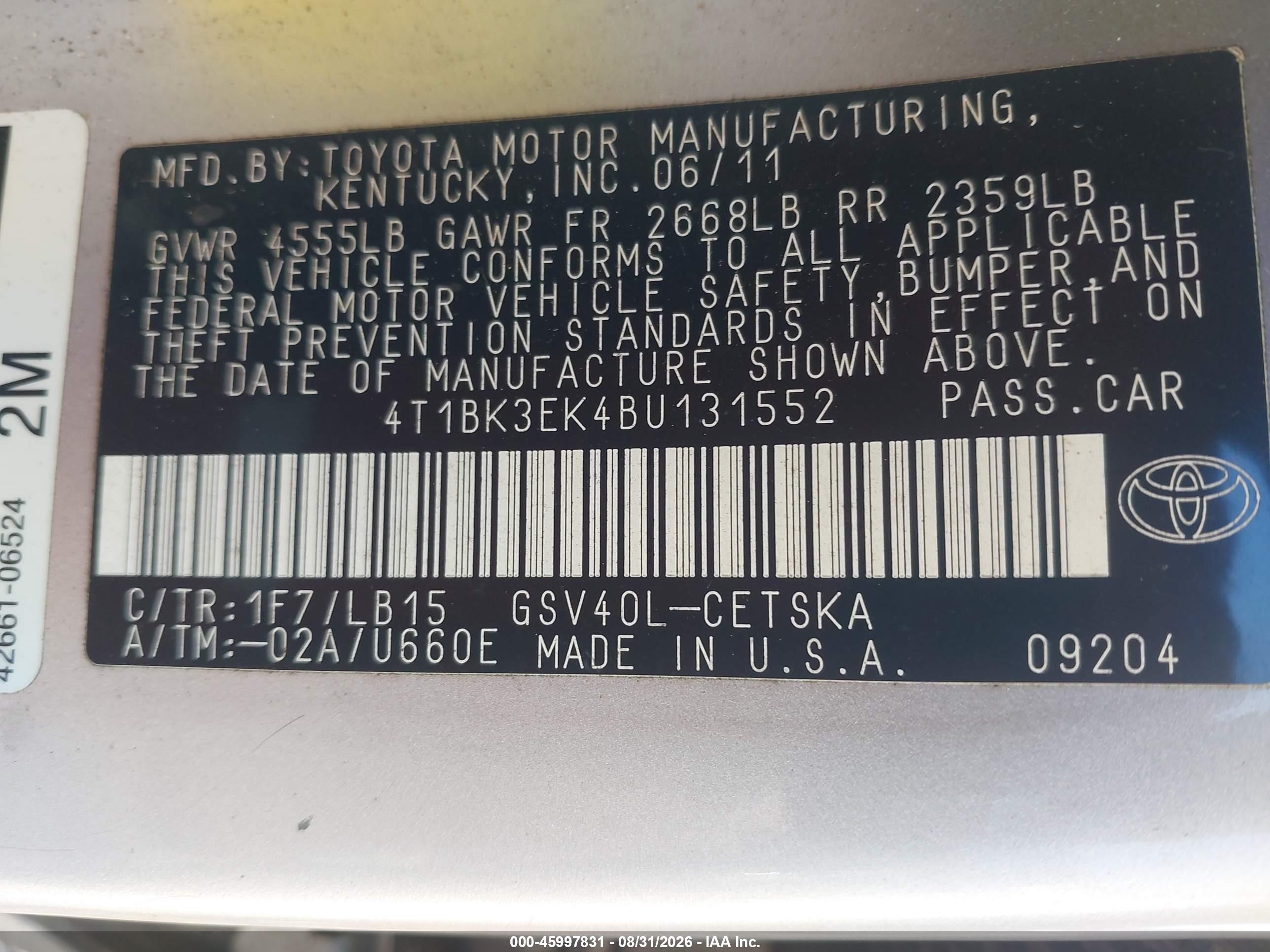 2011 Toyota Camry Se V6 Silver vin: 4T1BK3EK4BU131552