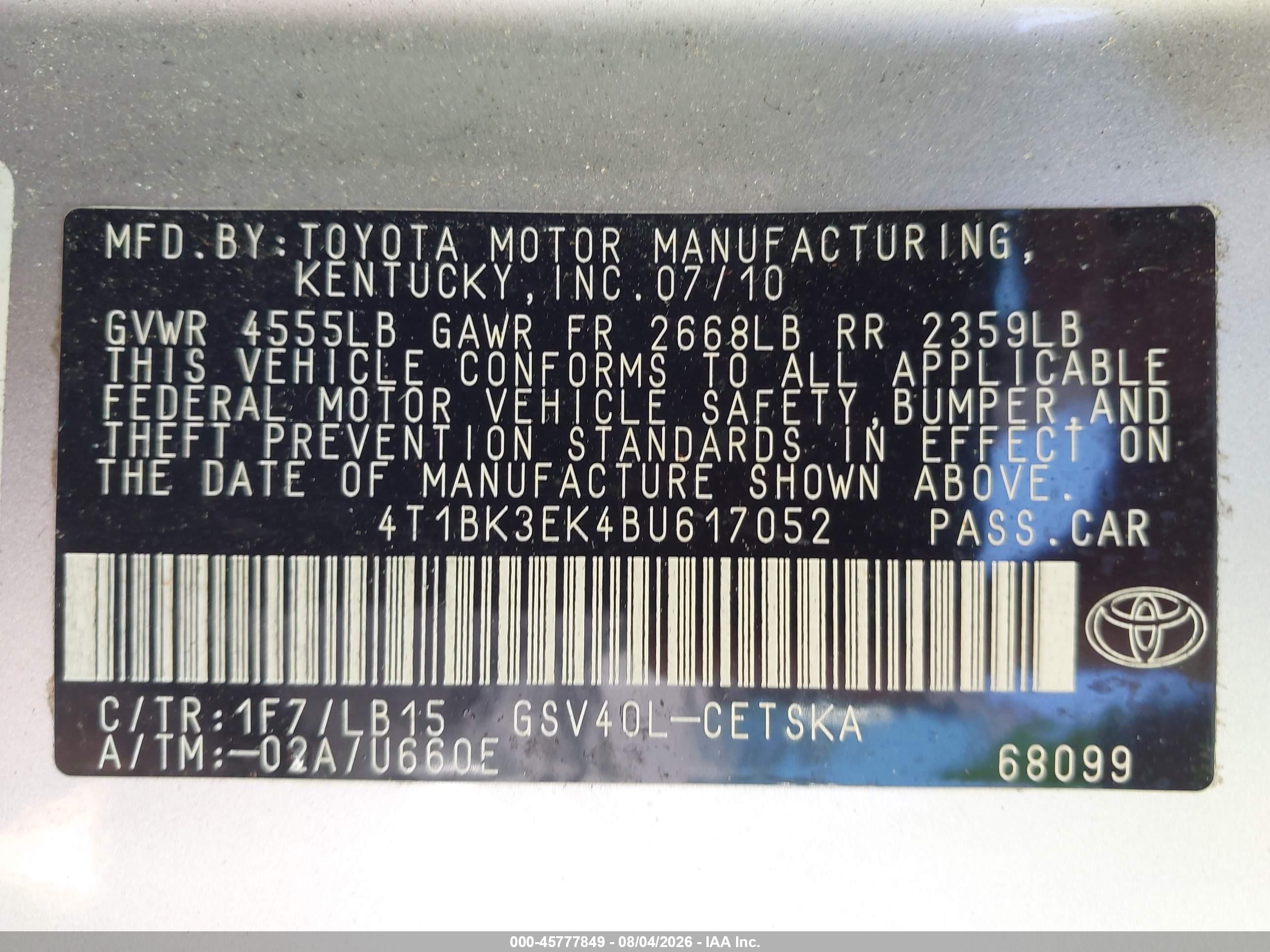 2011 Toyota Camry Se V6 Серебряный vin: 4T1BK3EK4BU617052