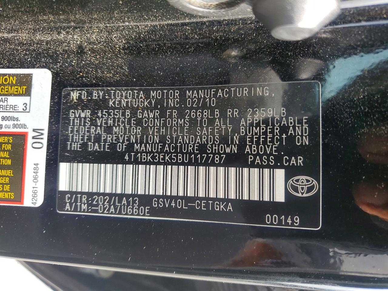2011 Toyota Camry Xle V6 Black vin: 4T1BK3EK5BU117787