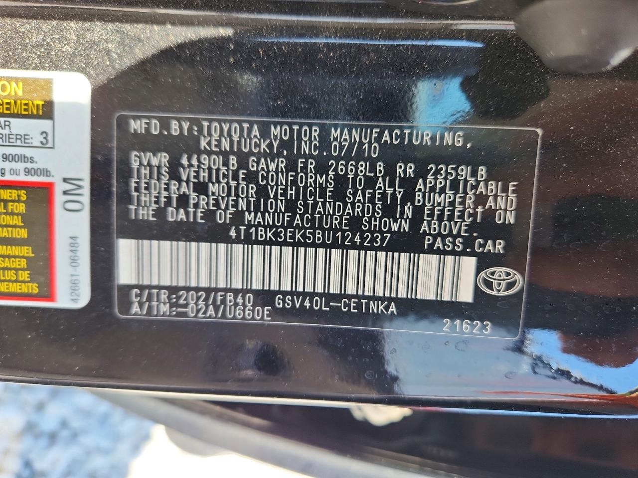 2011 Toyota Camry Le V6 Black vin: 4T1BK3EK5BU124237