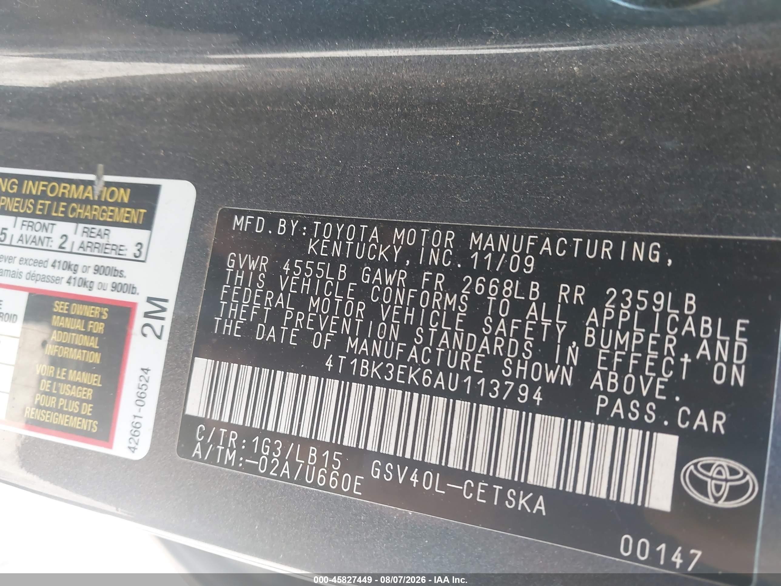 2010 Toyota Camry Se V6 Gray vin: 4T1BK3EK6AU113794