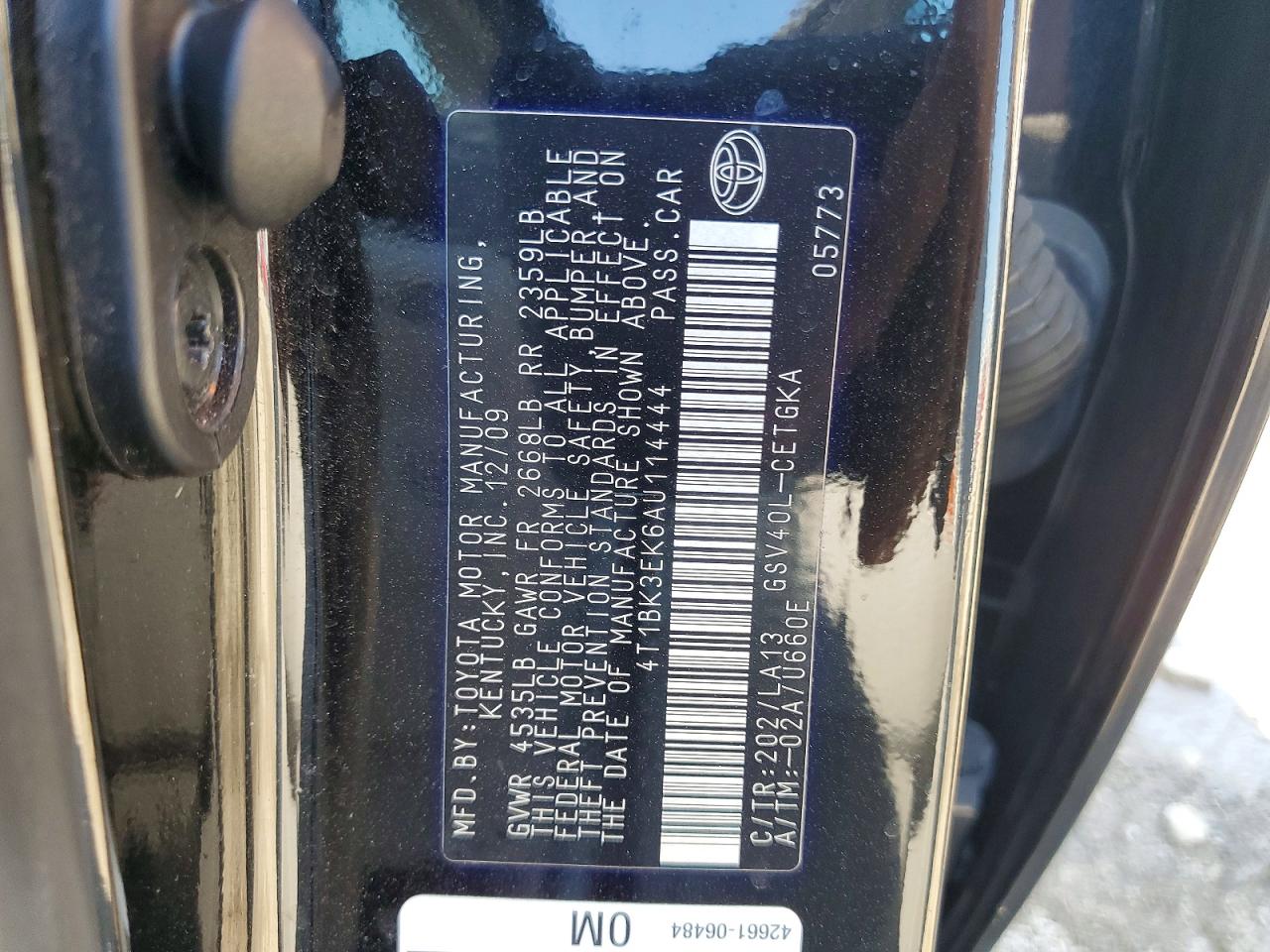 2010 Toyota Camry Xle V6 Черный vin: 4T1BK3EK6AU114444